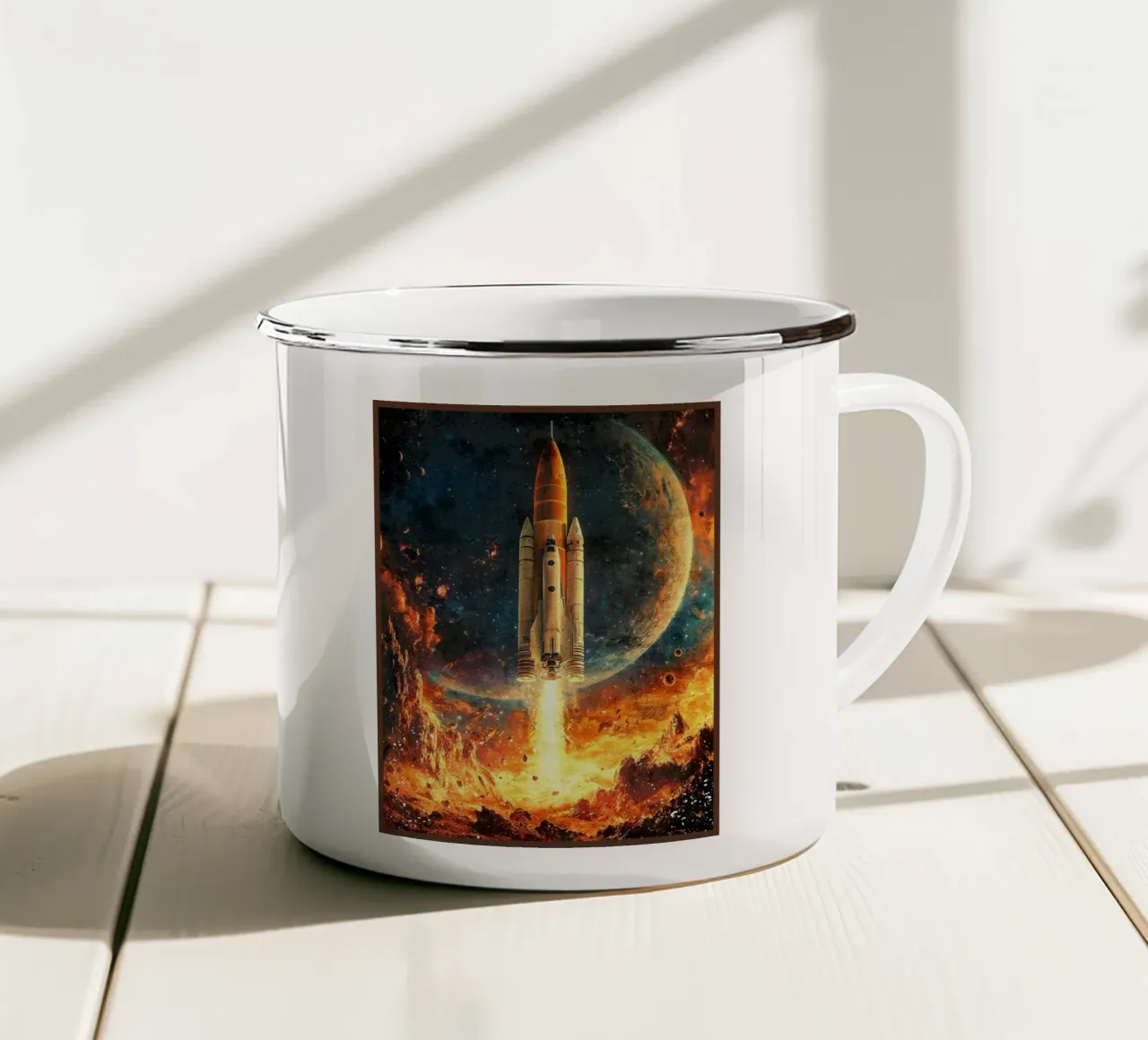 Lancement d'une fusée spatiale mug en émail de David Müller