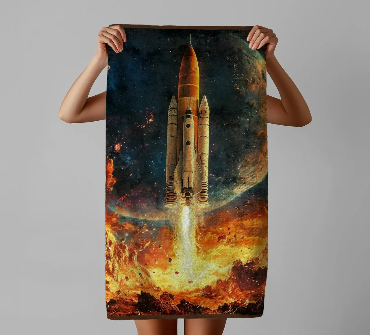 Lancement d'une fusée spatiale serviette de bain de David Müller