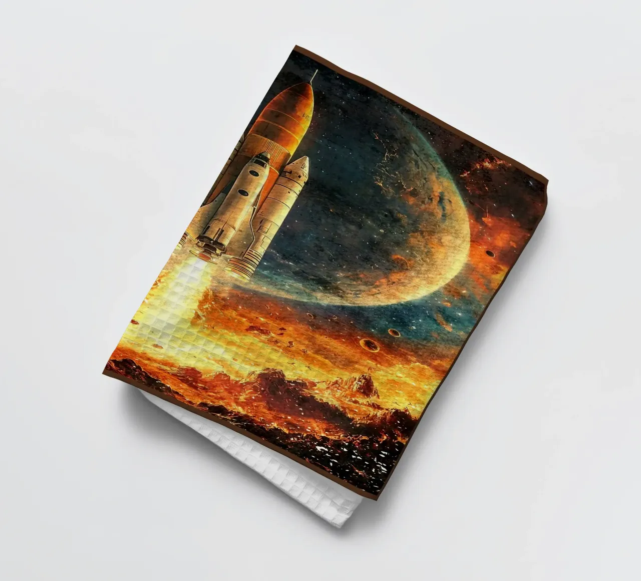 Lancement d'une fusée spatiale torchon de David Müller