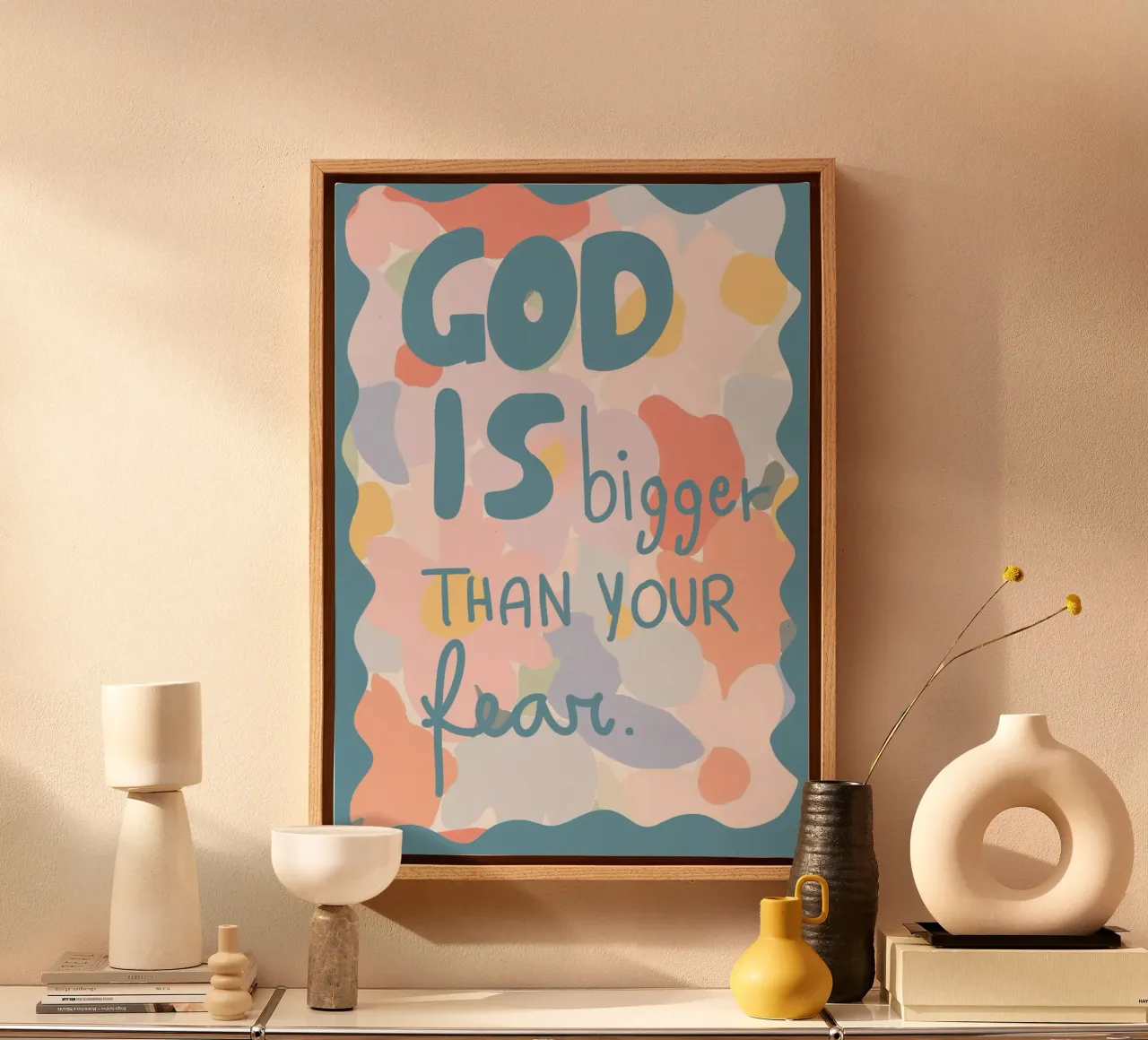 God is Bigger Than Your Fear - Abstract Poster canvas with Floater frame by vintagepod