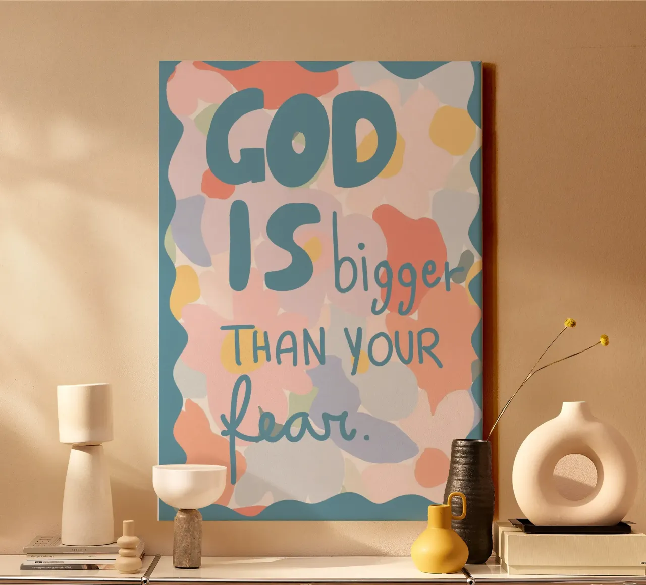 God is Bigger Than Your Fear - Abstract Poster canvas with Floater frame by vintagepod