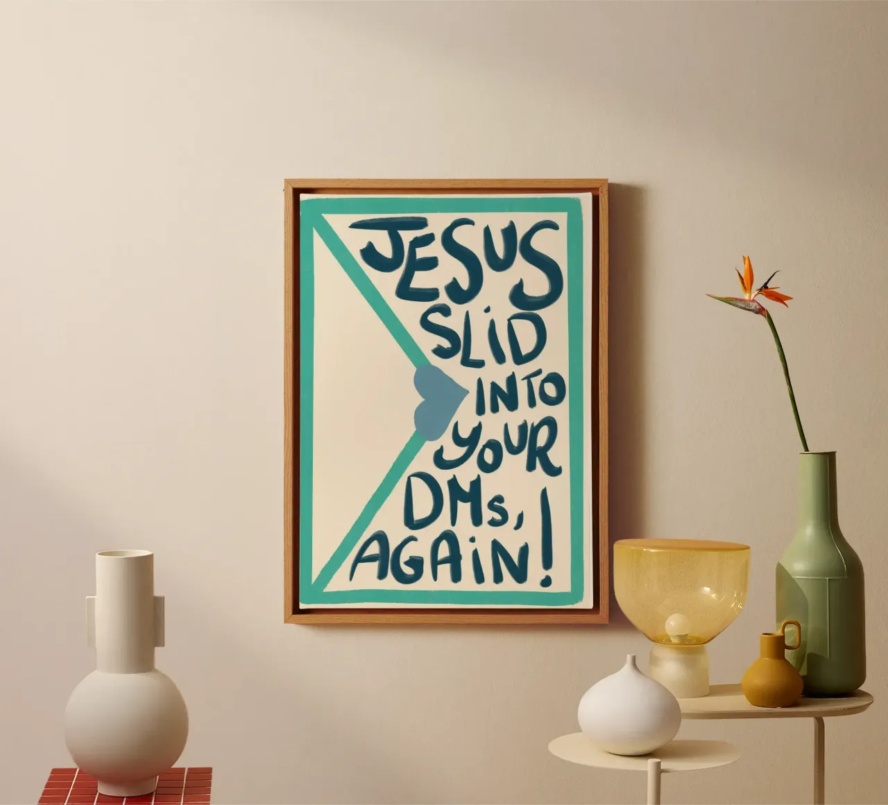 Jesus Slid Into Your DMs - Funny Christian Art Print lienzo con Marco flotante de vintagepod