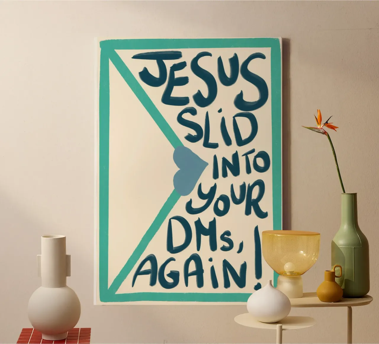 Jesus Slid Into Your DMs - Funny Christian Art Print lienzo con Marco flotante de vintagepod