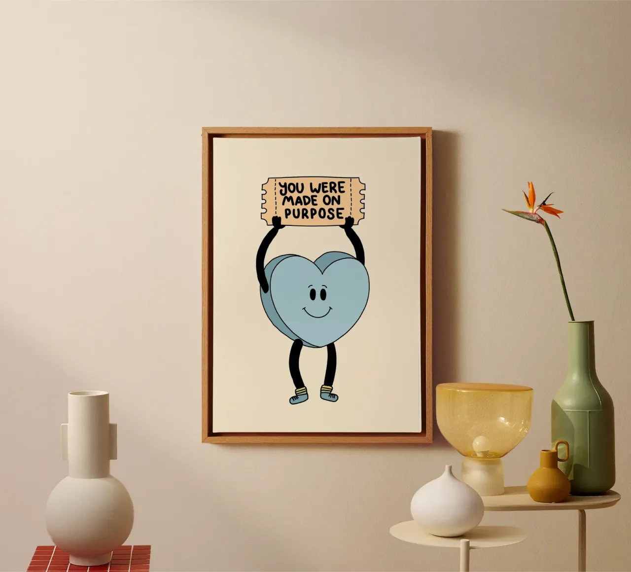 Made on Purpose - Cute Heart Christian Art Print canvas with Floater frame by vintagepod