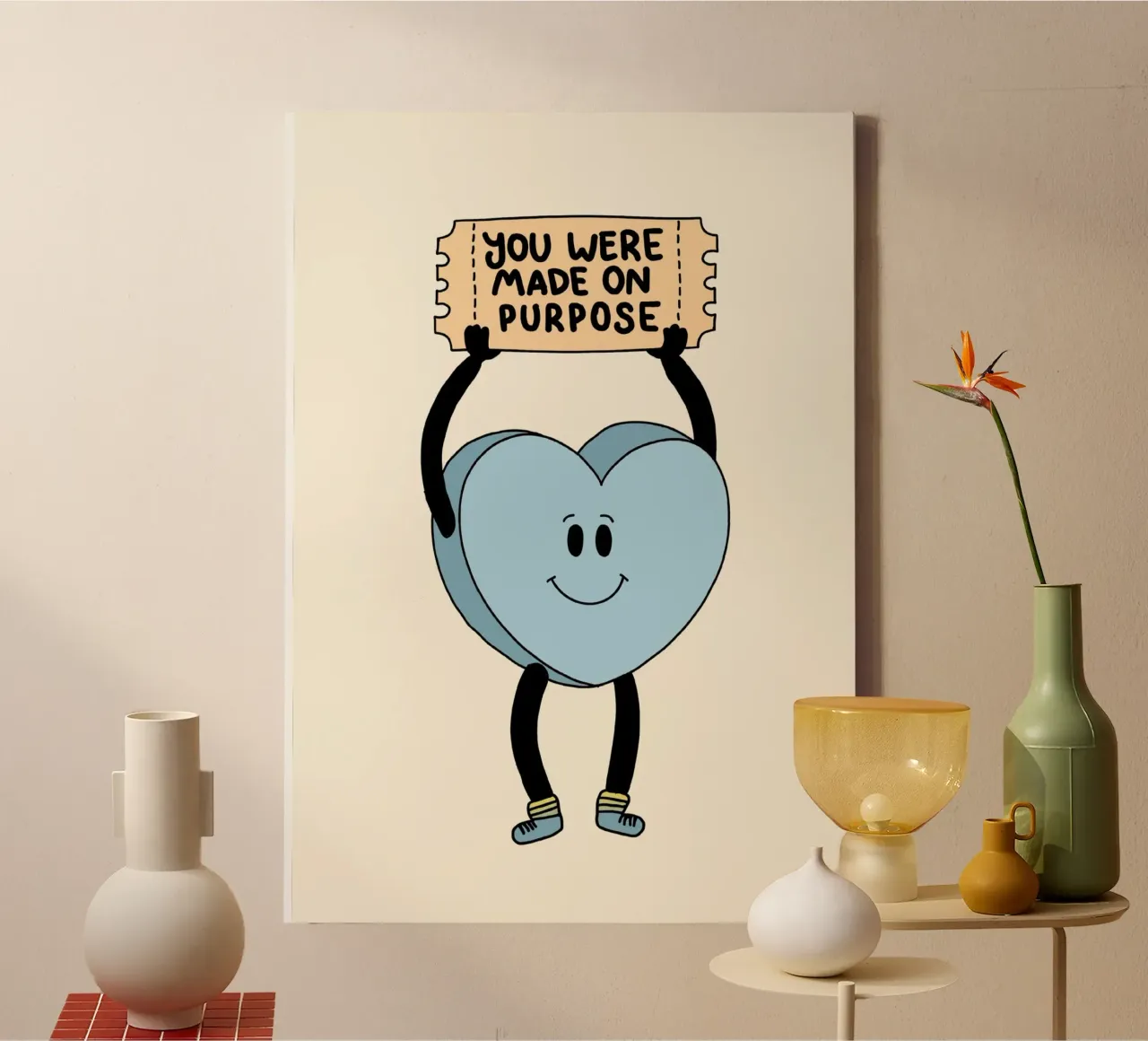 Made on Purpose - Cute Heart Christian Art Print canvas with Floater frame by vintagepod