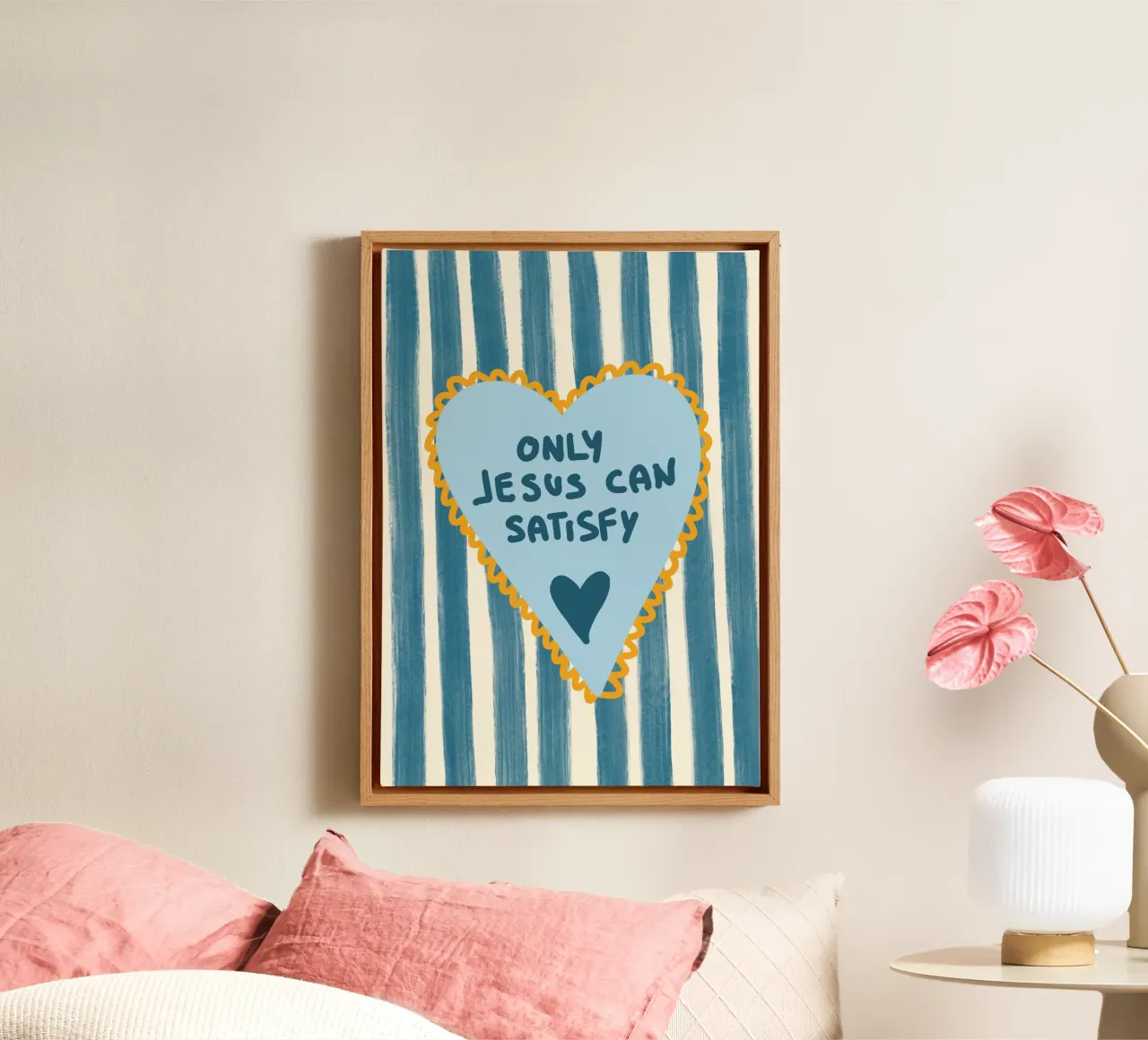 Sólo Jesús puede saciar - Corazón cristiano Art Print lienzo con Marco flotante de vintagepod
