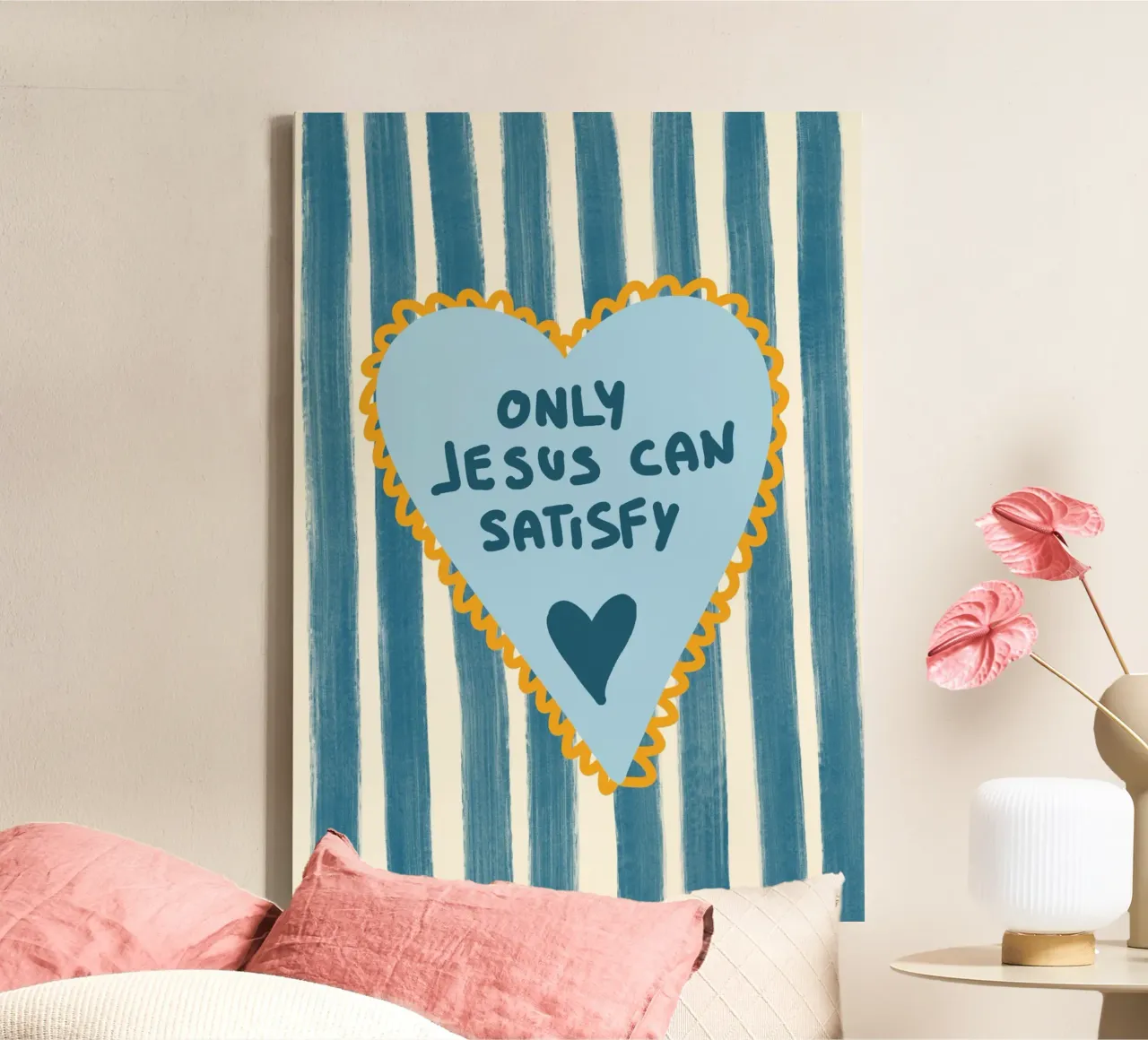 Sólo Jesús puede saciar - Corazón cristiano Art Print lienzo con Marco flotante de vintagepod
