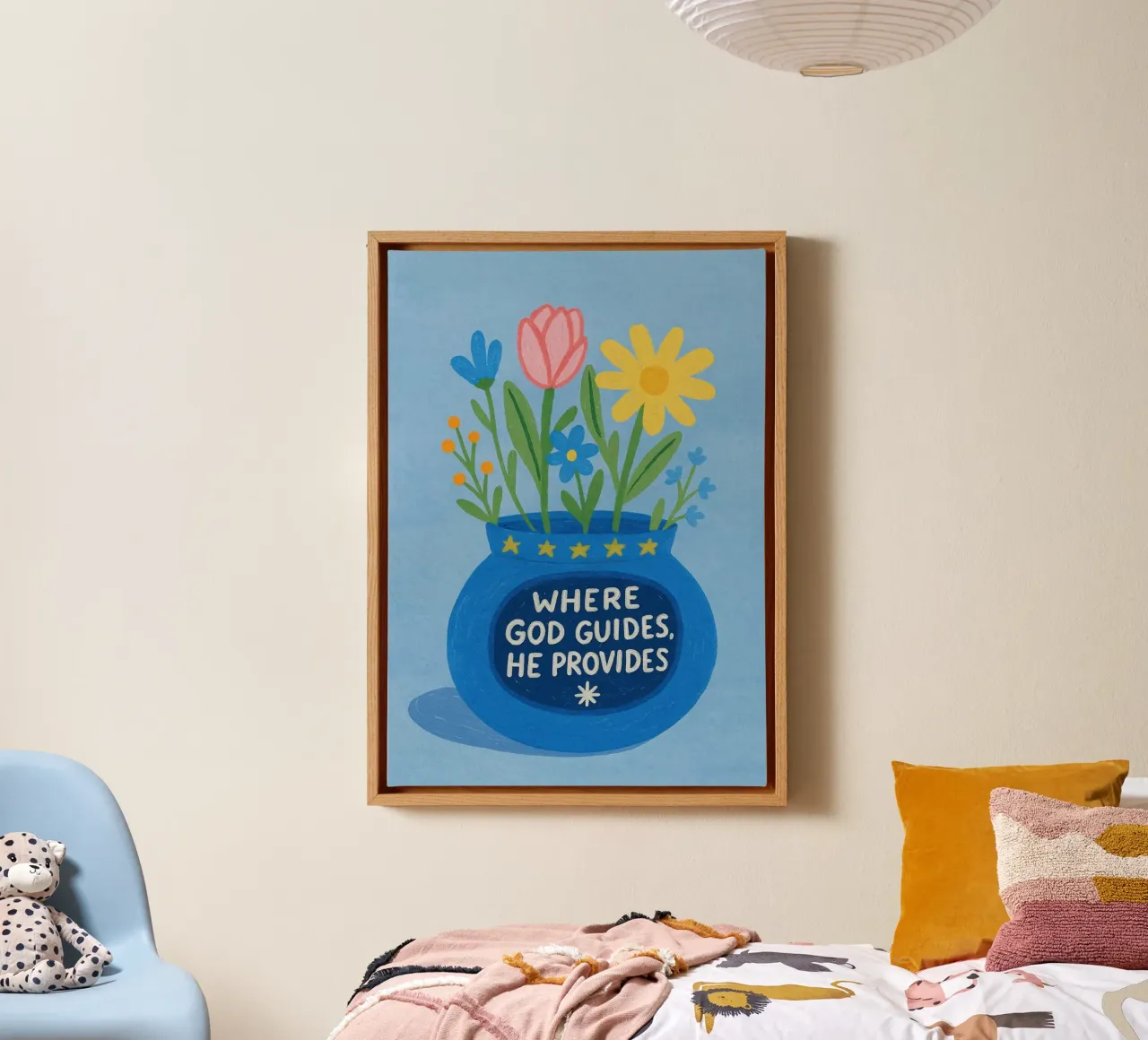 Where God Guides, He Provides - Floral Art Print canvas with Floater frame by vintagepod