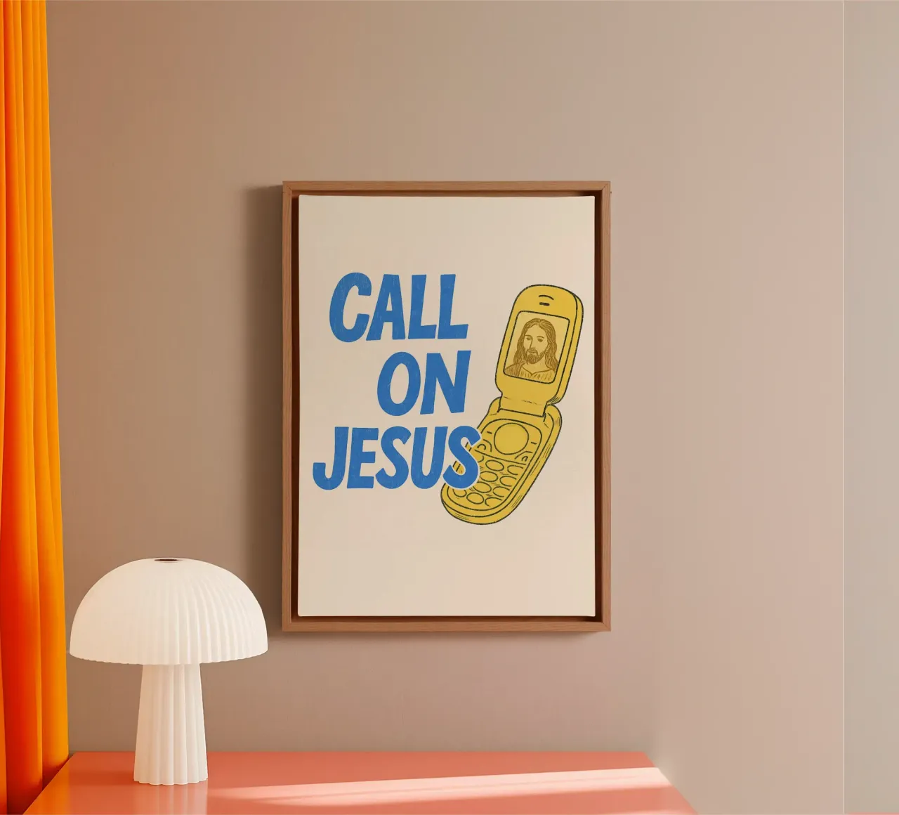 Call on Jesus - Retro Flip Phone Art Print canvas with Floater frame by vintagepod