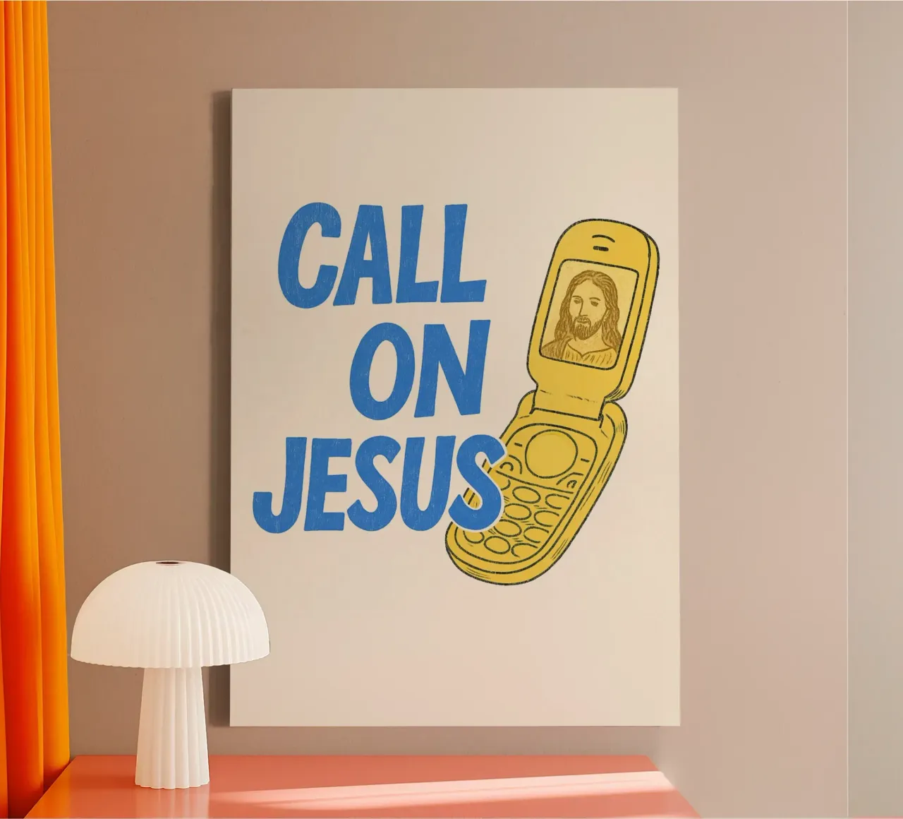 Call on Jesus - Retro Flip Phone Art Print canvas with Floater frame by vintagepod