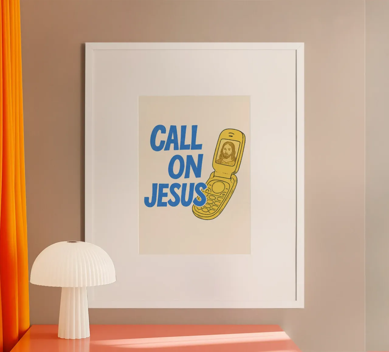 Call on Jesus - Retro Flip Phone Art Print poster by vintagepod