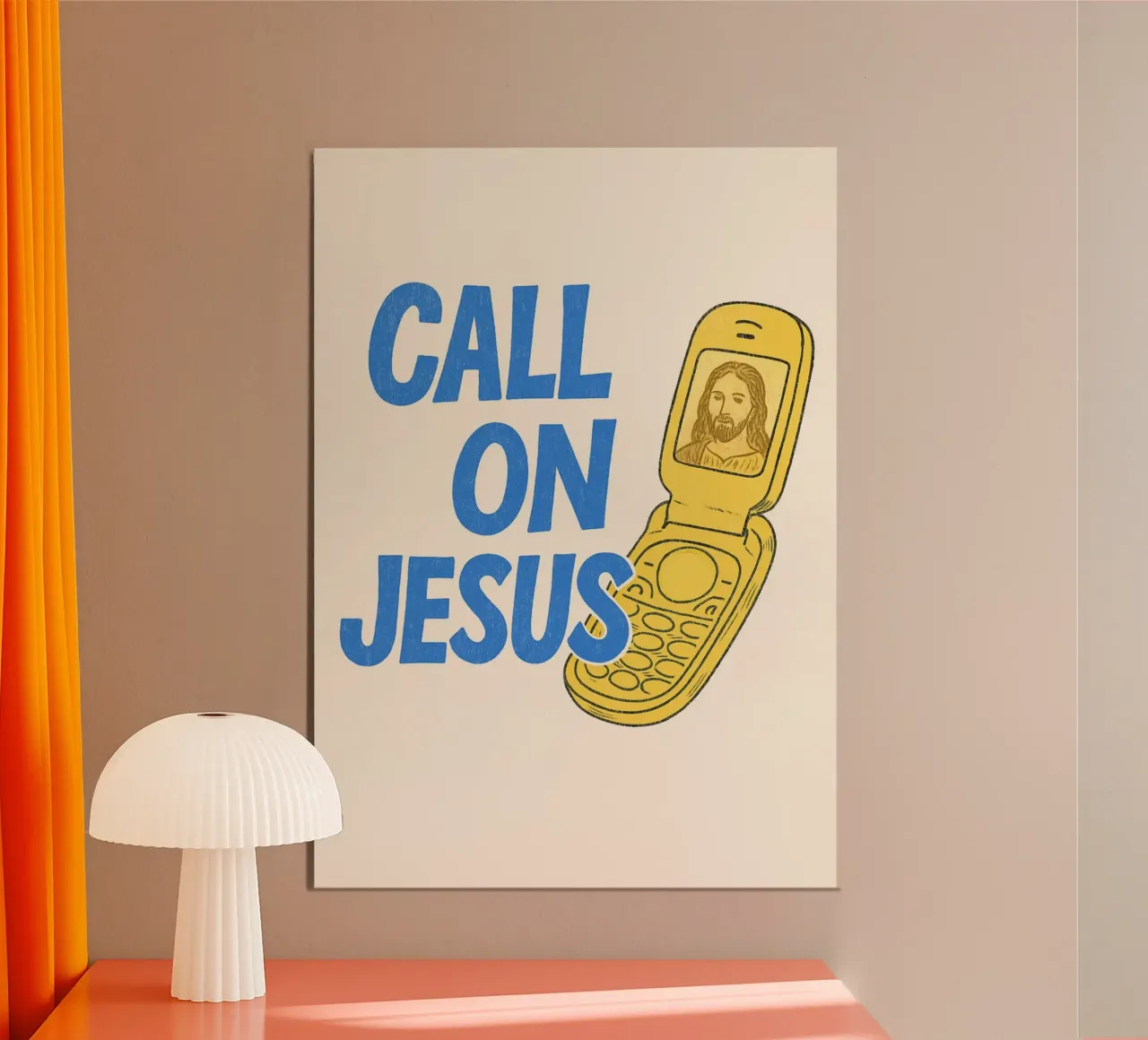 Call on Jesus - Retro Flip Phone Art Print poster by vintagepod