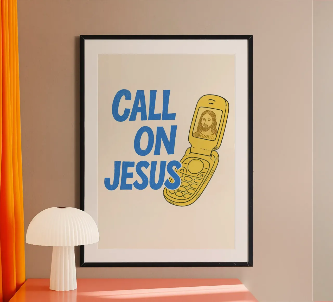 Call on Jesus - Retro Flip Phone Art Print poster by vintagepod