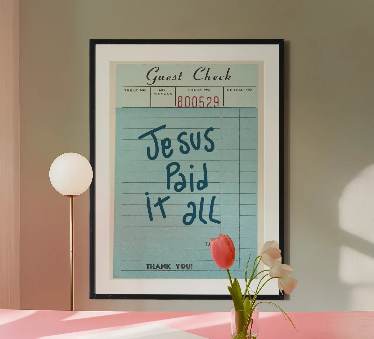 Jesus Paid It All - Guest Check Christian Art poster with wooden frame by vintagepod