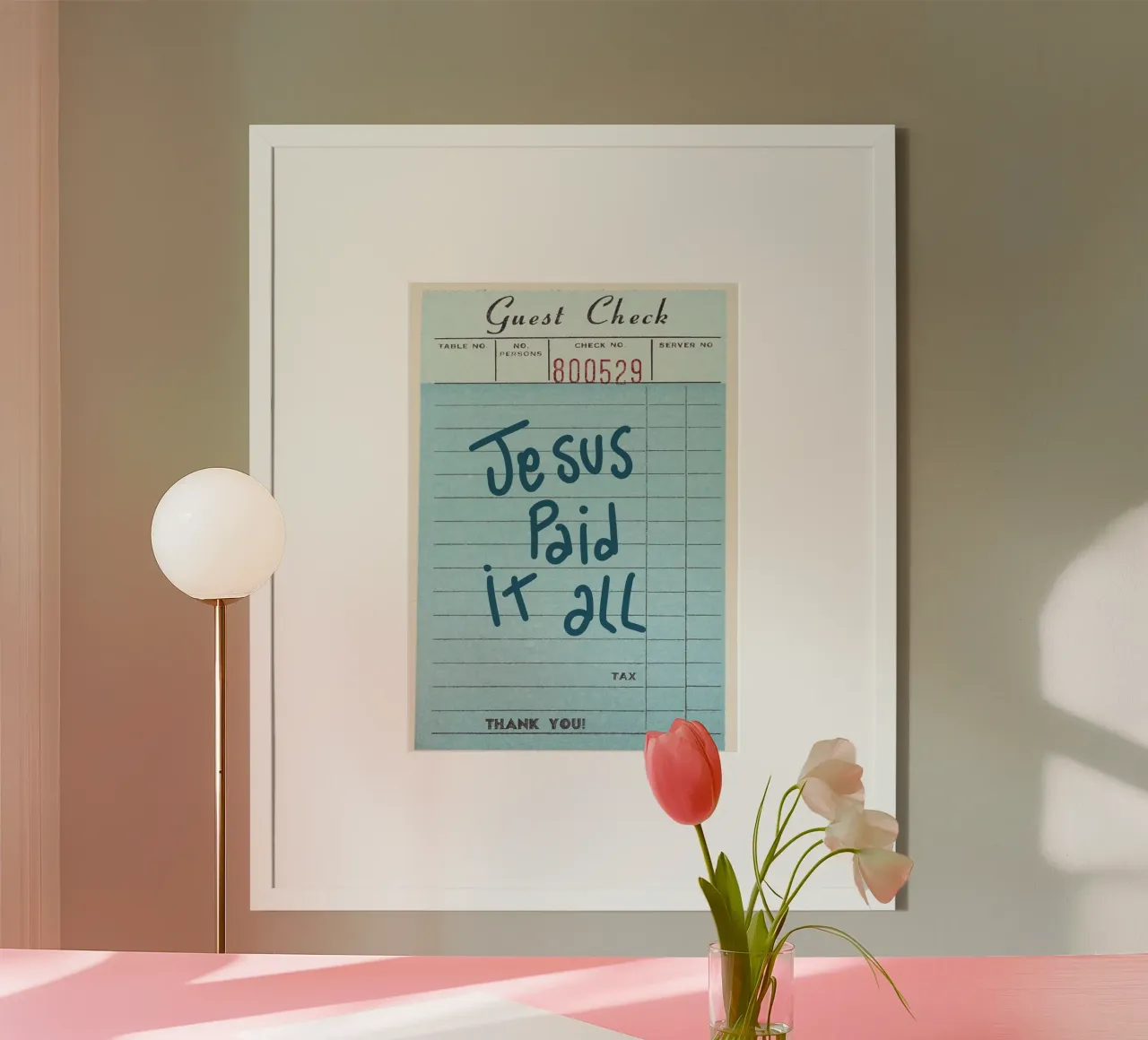 Jesus Paid It All - Guest Check Christian Art poster with wooden frame by vintagepod