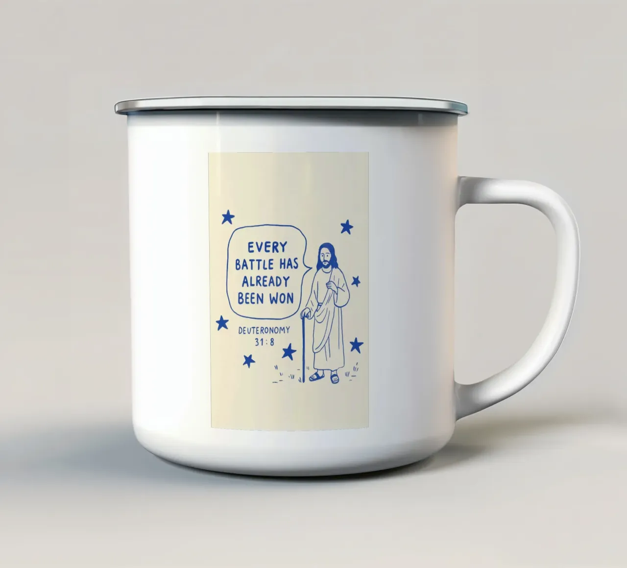 Ogni battaglia è stata vinta - Deuteronomio 31:8 tazza in smalto da vintagepod
