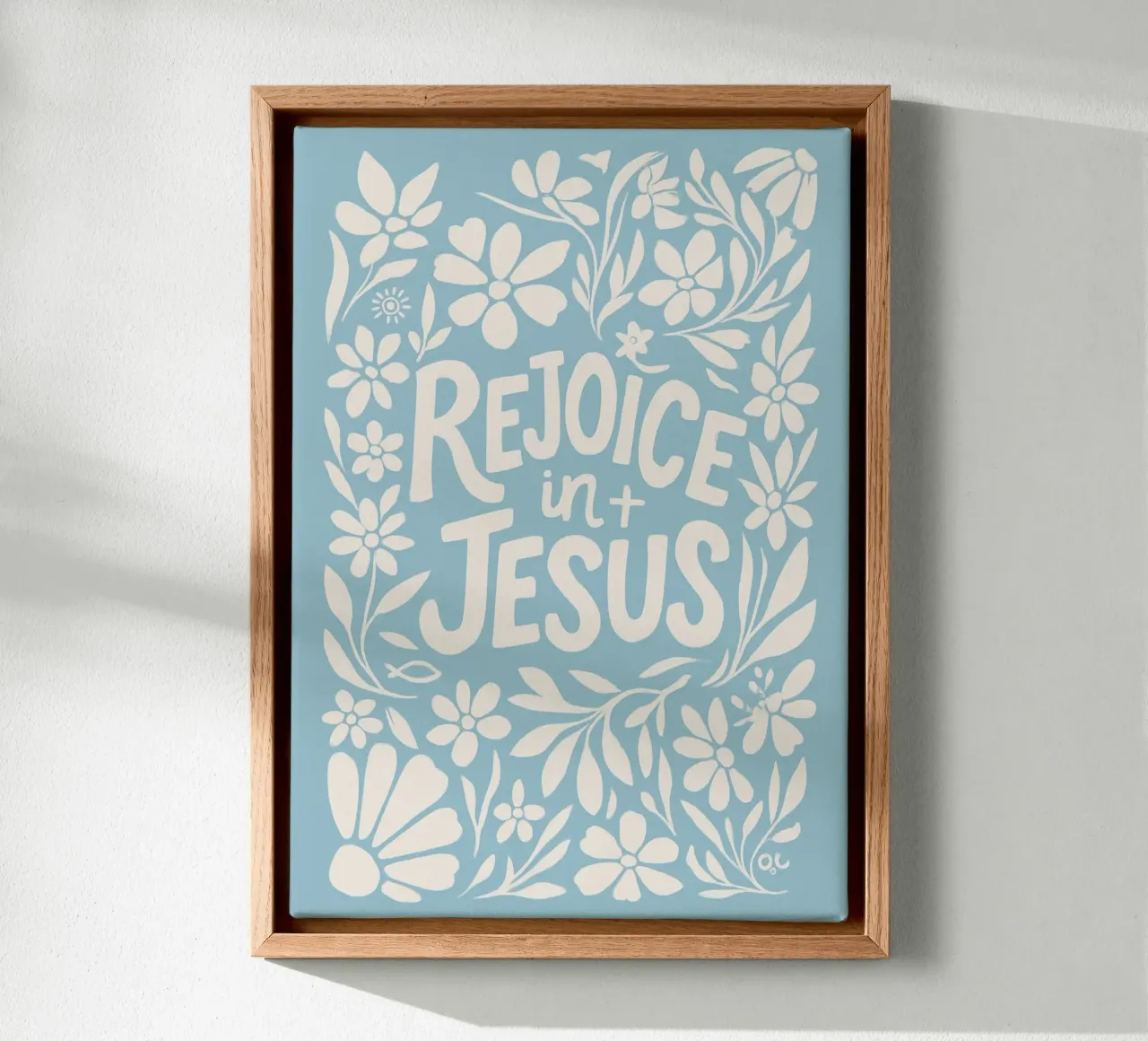 Verheug u in Jezus - Volkskunst Bloemsierkunst Print canvas met Baklijst van vintagepod