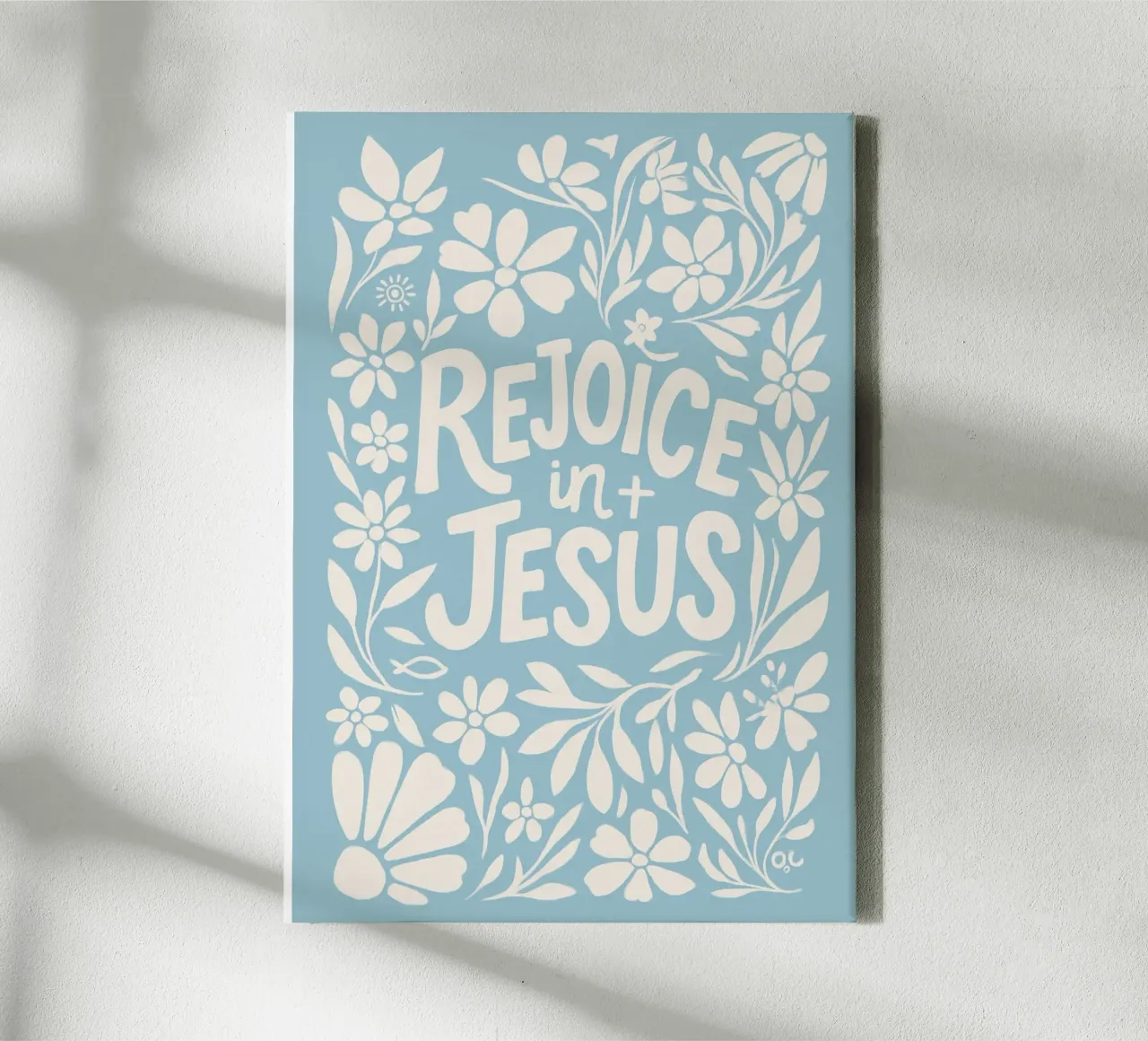 Verheug u in Jezus - Volkskunst Bloemsierkunst Print canvas met Baklijst van vintagepod