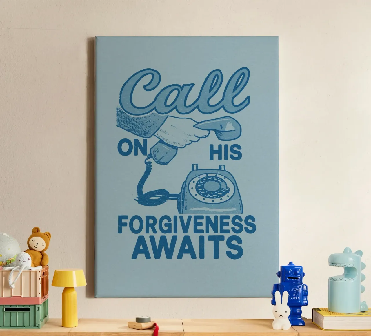 Call On His Forgiveness - Retro Kunstdruck Leinwand mit Schattenfugenrahmen von vintagepod