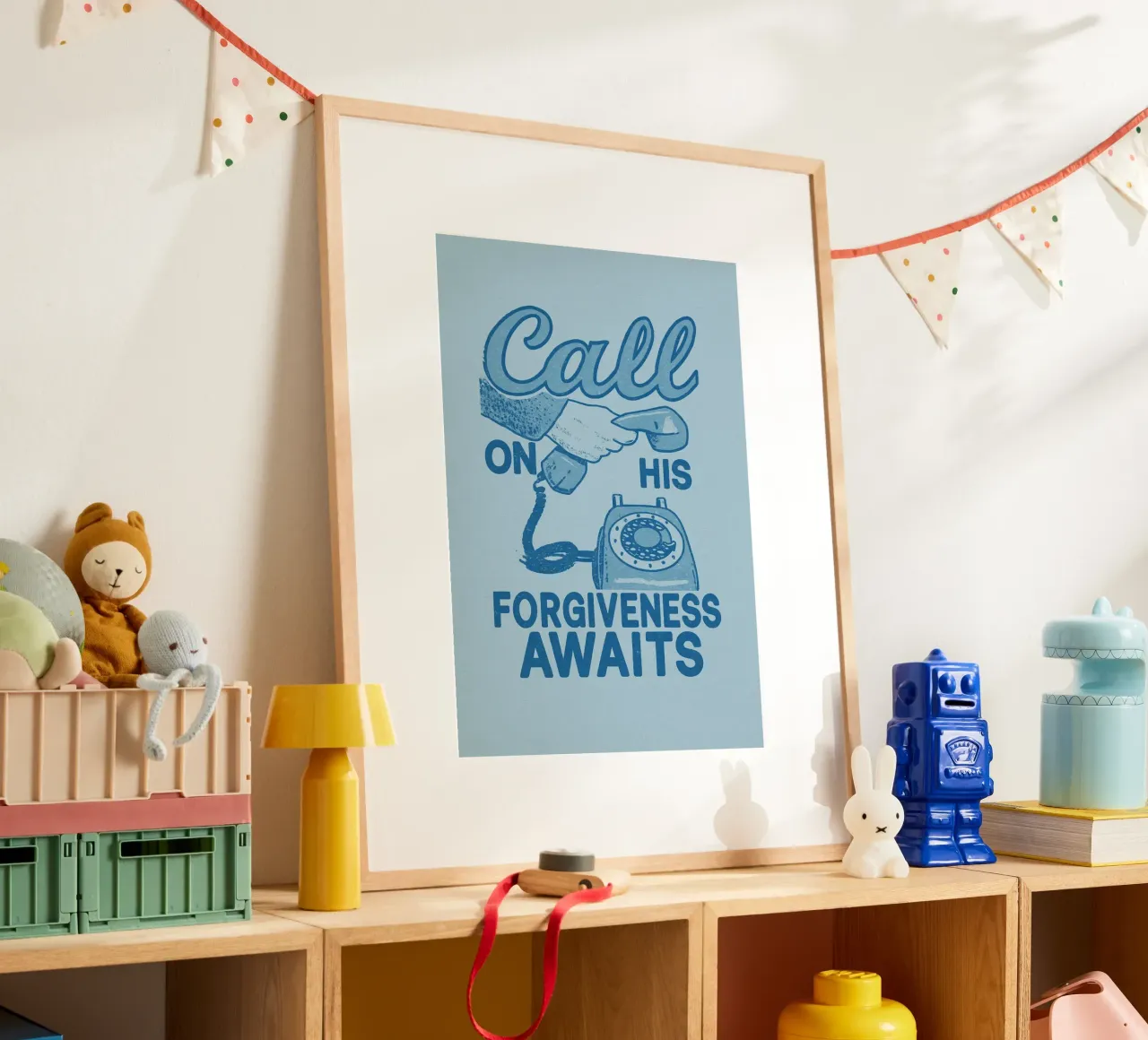 Roep op tot zijn vergeving - Retro Art Print poster met houten frame van vintagepod