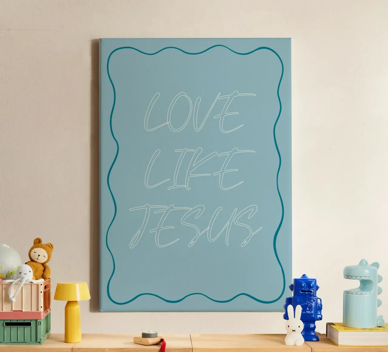 Liefde als Jezus - Serene Christelijke Kunstdruk canvas met Baklijst van vintagepod