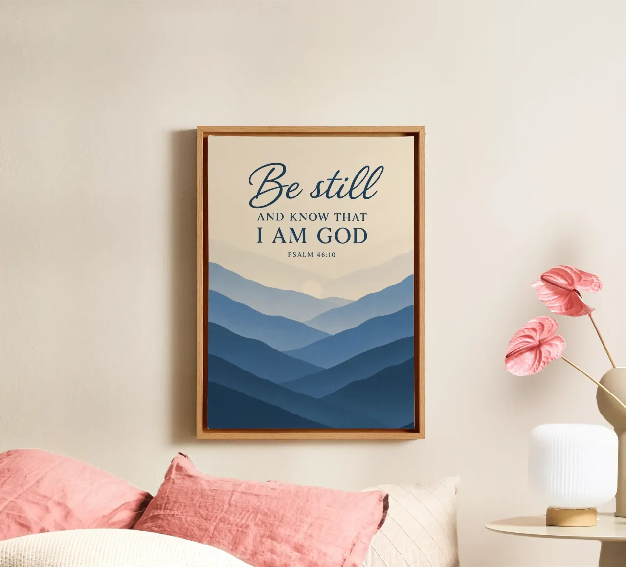 Be Still and Know - Psalm 46:10 Mountain Art canvas with Floater frame by vintagepod