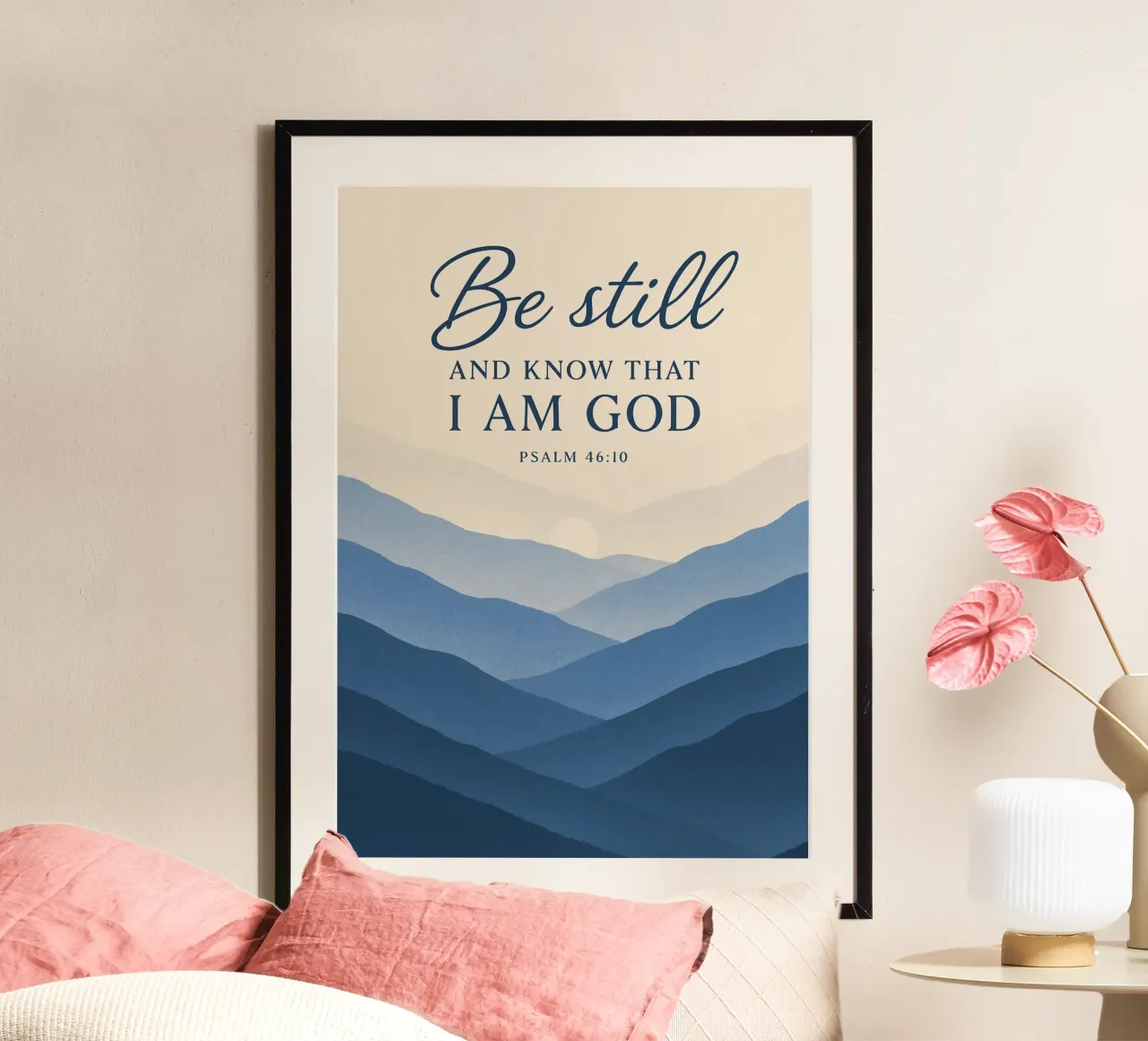 Sii tranquillo e conosci - Salmo 46:10 Arte di montagna poster da vintagepod
