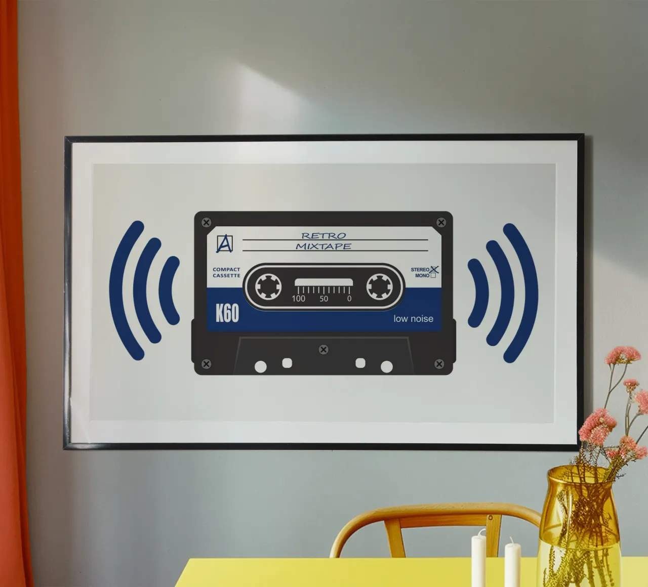 Stereo Audio Kassette - Retro Mixtape poster con telaio in legno da Black Sign Artwork