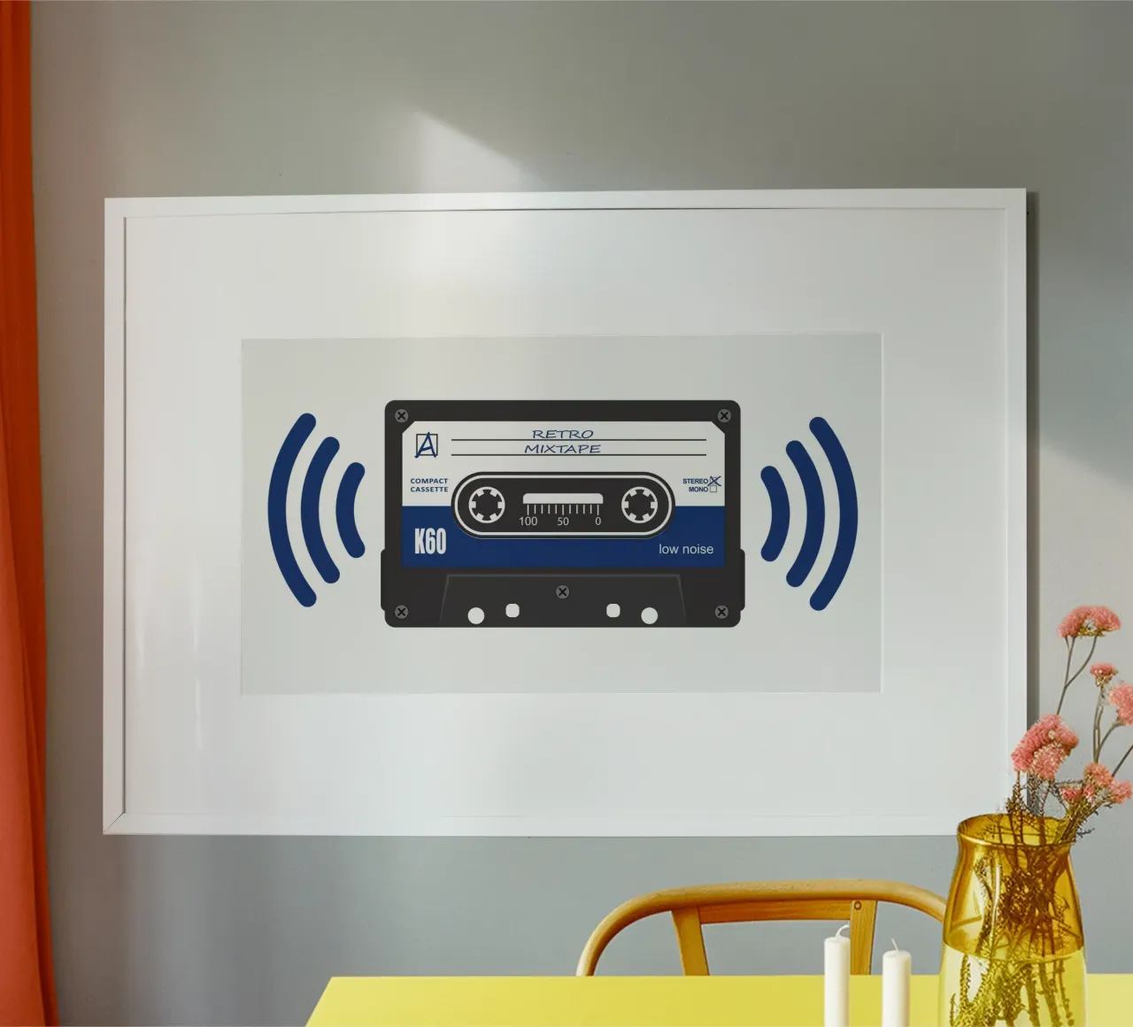 Stereo Audio Kassette - Retro Mixtape poster con telaio in legno da Black Sign Artwork