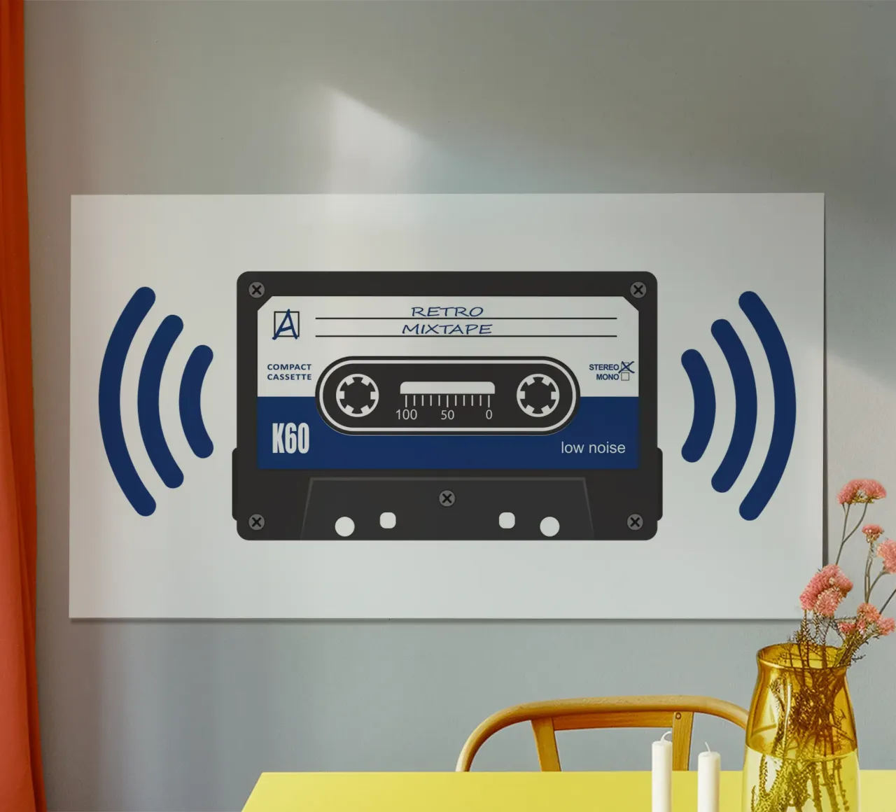 Stereo Audio Kassette - Retro Mixtape poster con telaio in legno da Black Sign Artwork