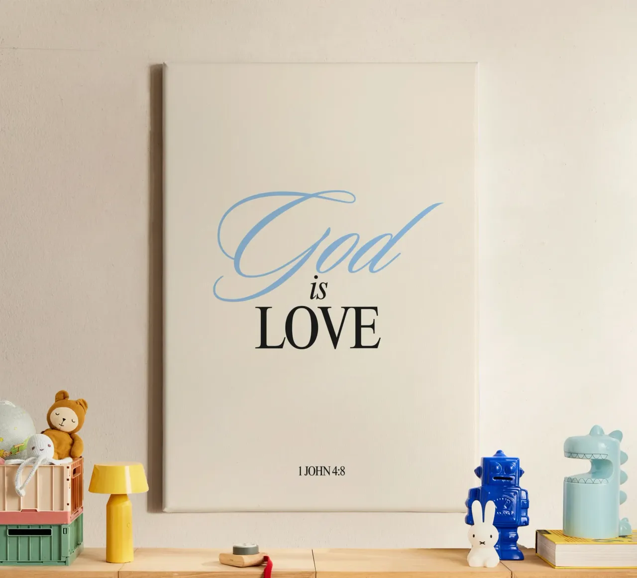Dios es amor - 1 Juan 4:8 Minimalist Art Print lienzo con Marco flotante de vintagepod