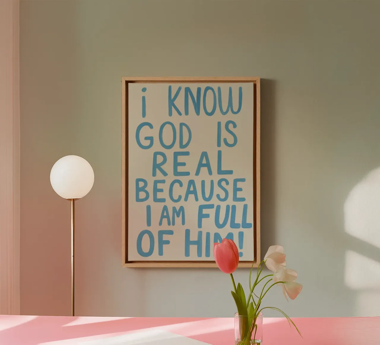 Ik weet dat God echt is - Christelijke Kunstdruk canvas met Baklijst van vintagepod