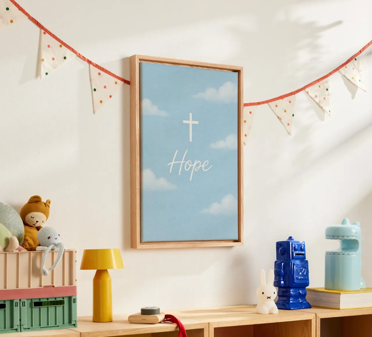 Christian Hope - Sky and Cross Minimalist Art canvas with Floater frame by vintagepod