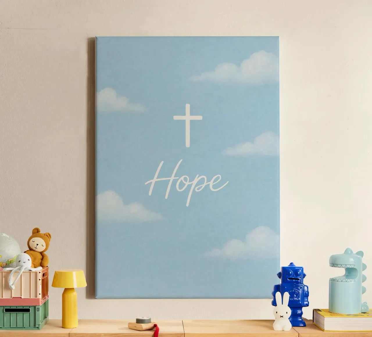 Christian Hope - Sky and Cross Minimalist Art canvas with Floater frame by vintagepod