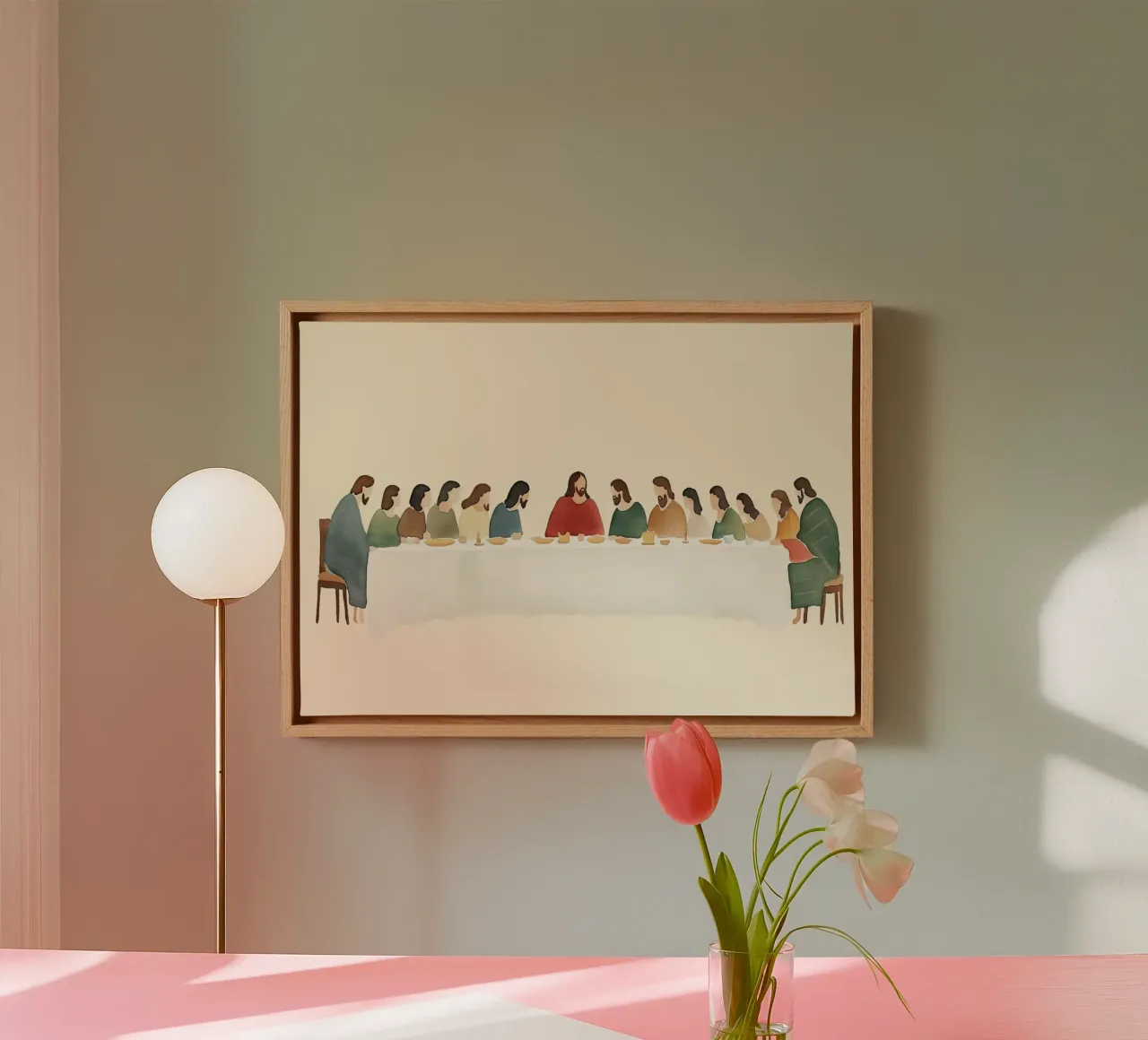 Modern Last Supper - Minimalist Christian Art Print canvas with Floater frame by vintagepod