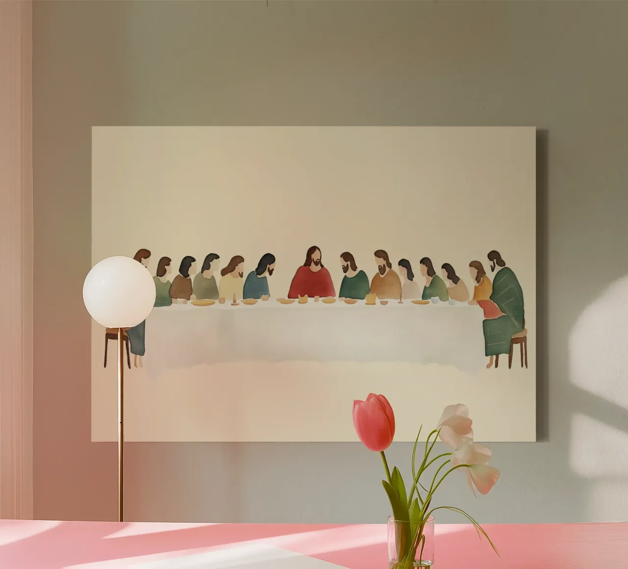 Modern Last Supper - Minimalist Christian Art Print canvas with Floater frame by vintagepod