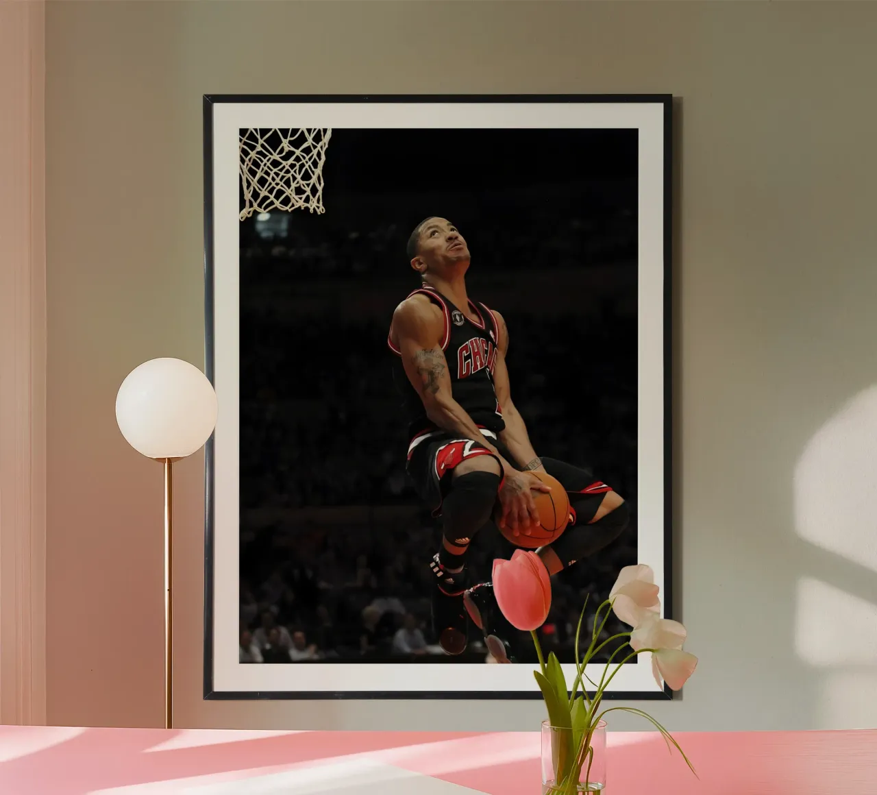 Derrick Rose poster con telaio in legno da Low poly art