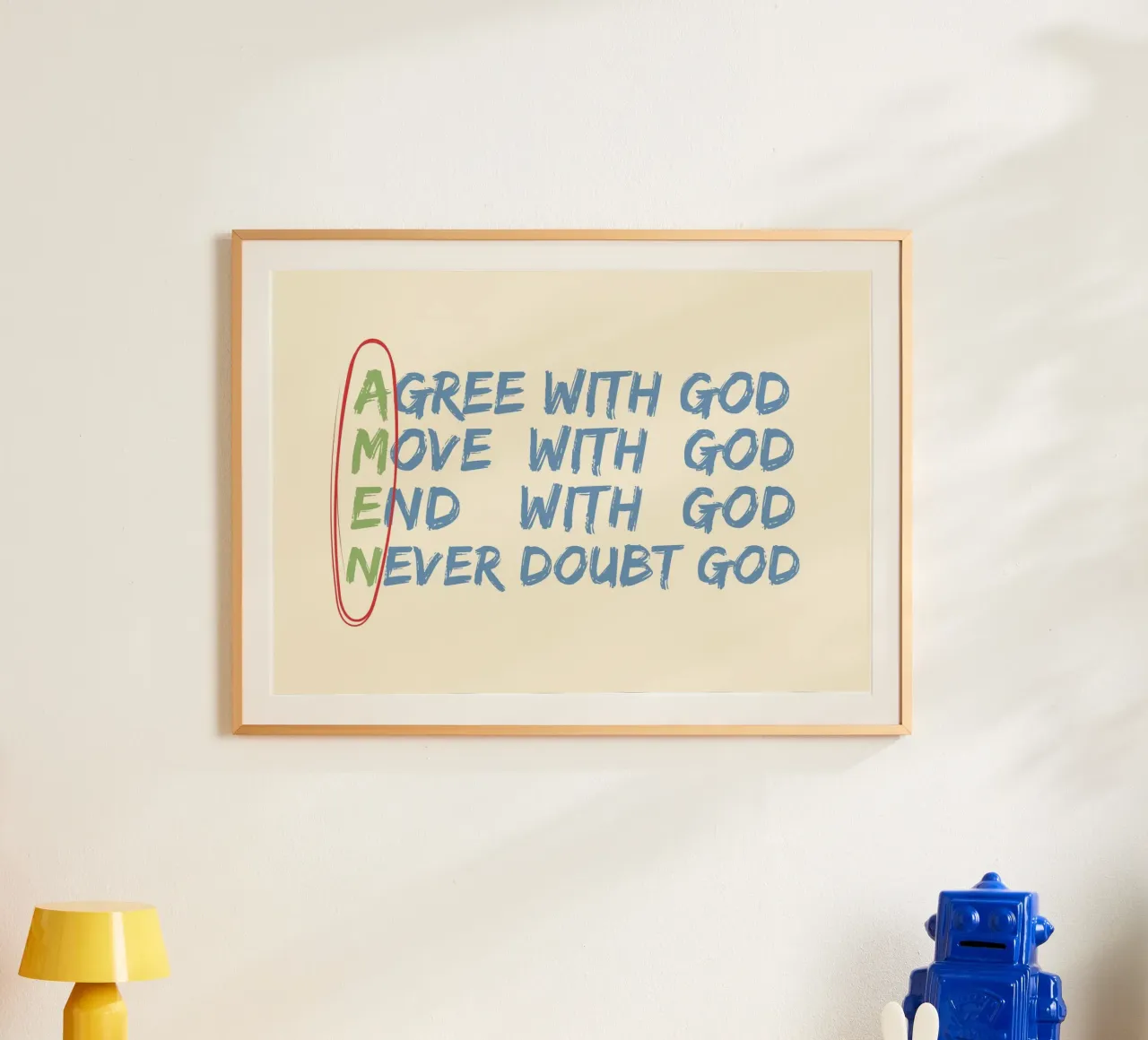 Affiche de la foi chrétienne : Accepter, bouger, finir, ne jamais douter de Dieu poster de vintagepod