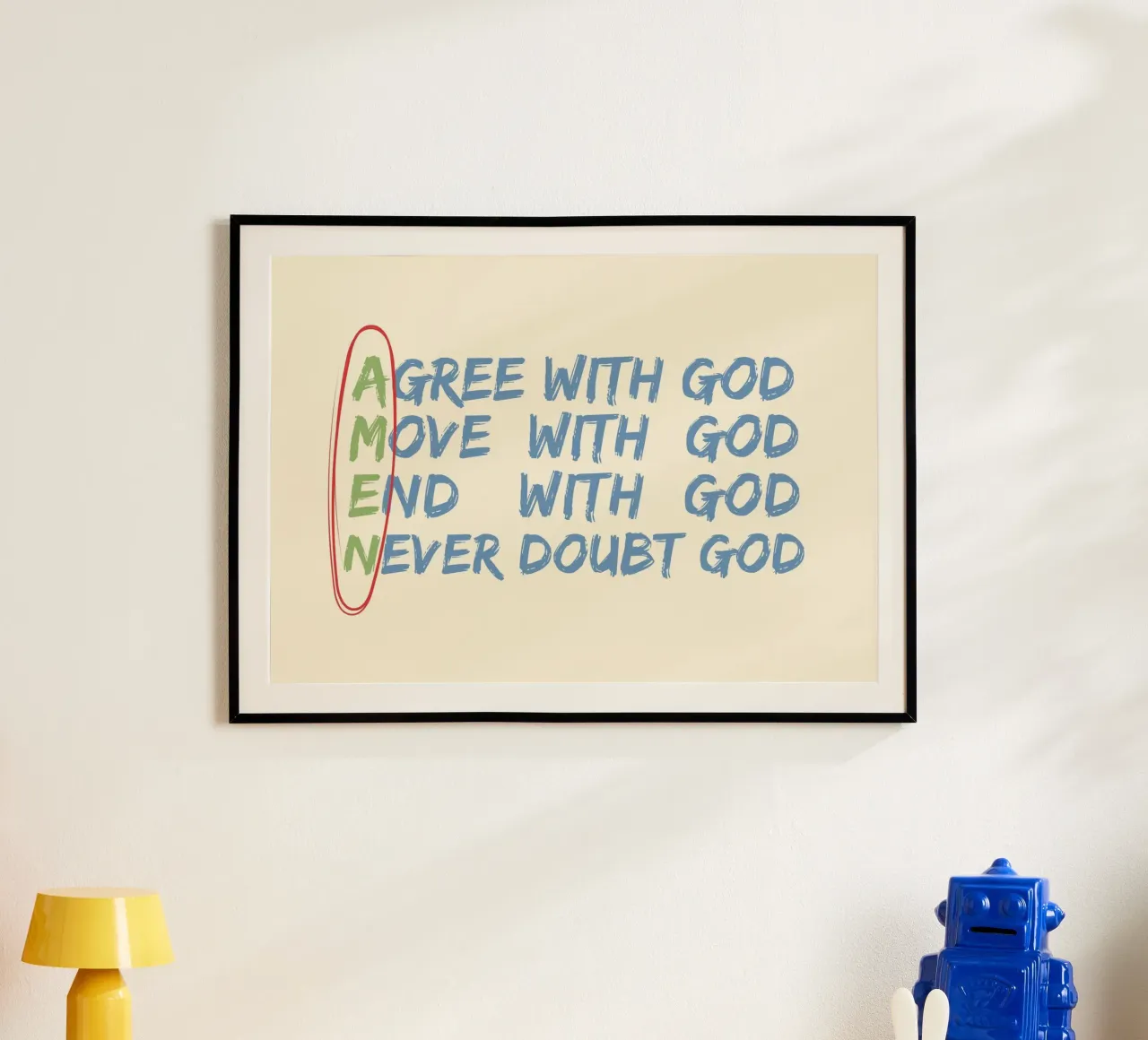 Affiche de la foi chrétienne : Accepter, bouger, finir, ne jamais douter de Dieu poster de vintagepod