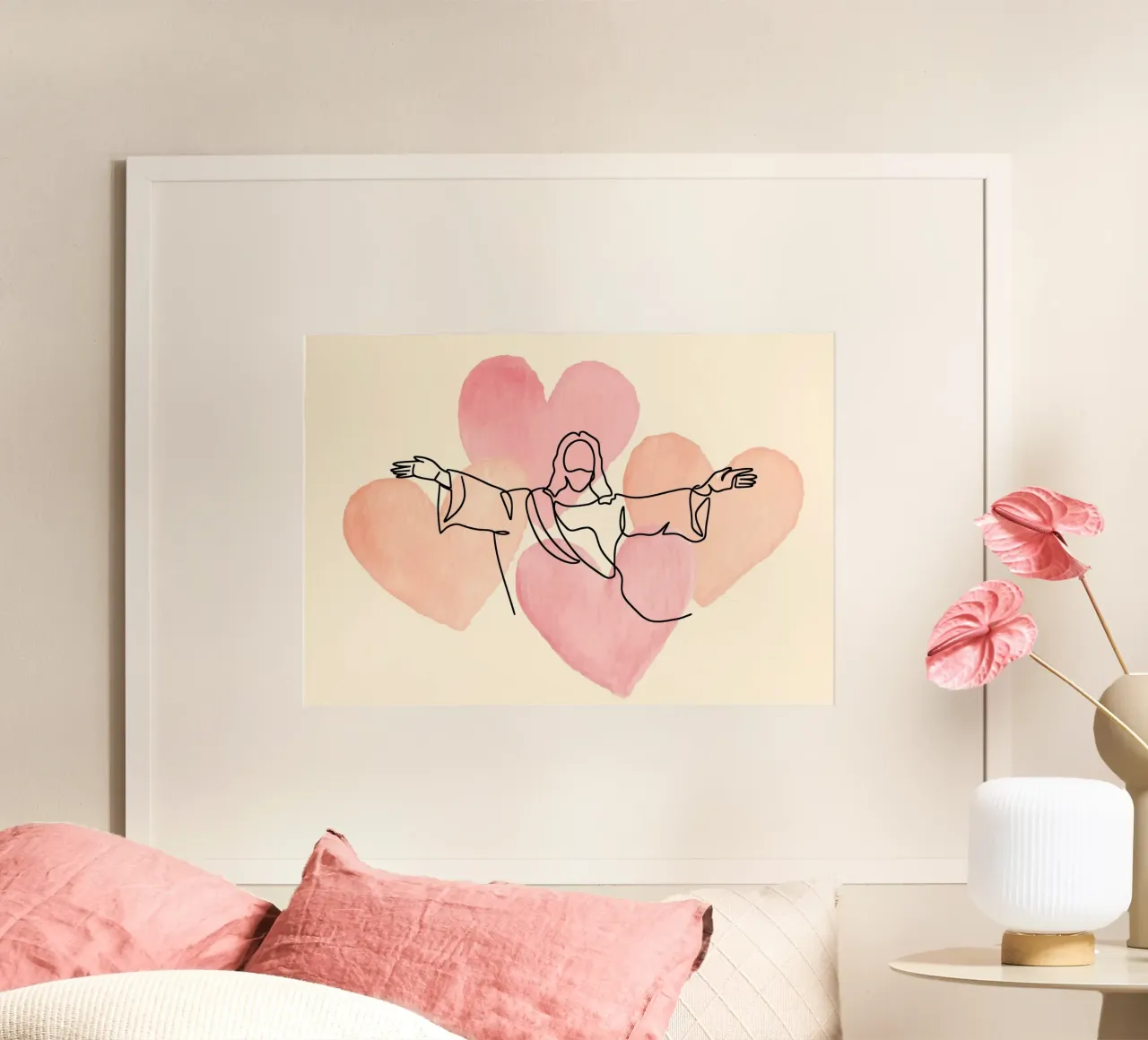 Poster artistico della linea Gesù con cuori acquerellati poster da vintagepod