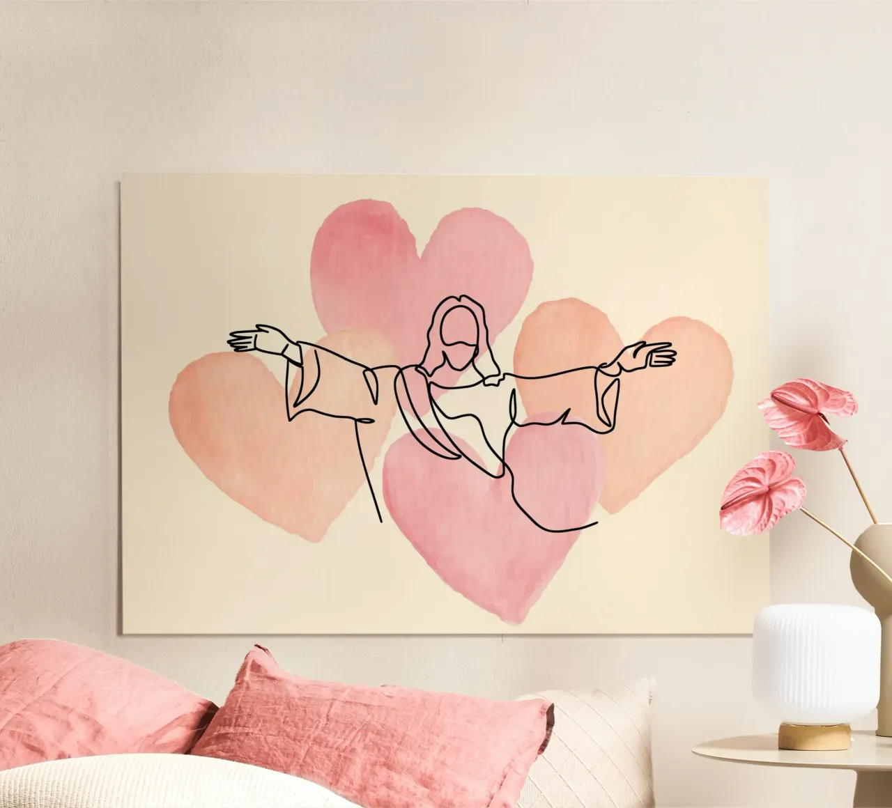 Poster artistico della linea Gesù con cuori acquerellati poster da vintagepod
