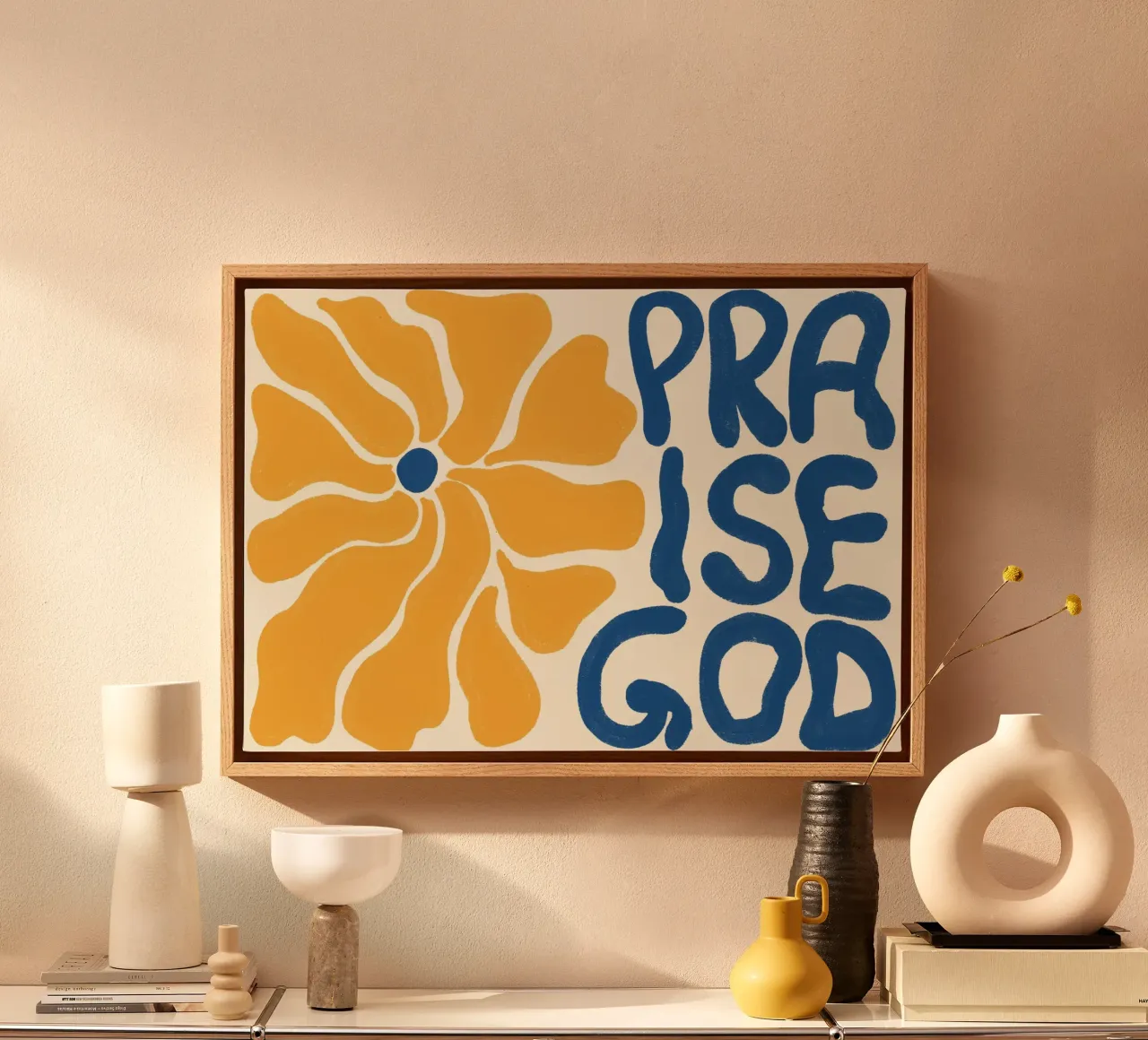 Poster di lode a Dio: Arte cristiana floreale retrò tela con Cornice a cassetta da vintagepod