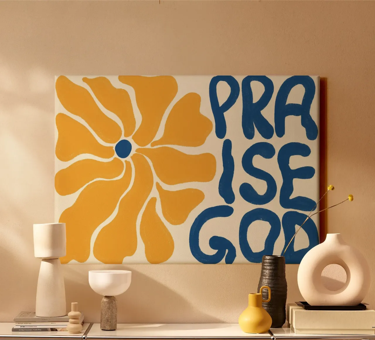Poster di lode a Dio: Arte cristiana floreale retrò tela con Cornice a cassetta da vintagepod