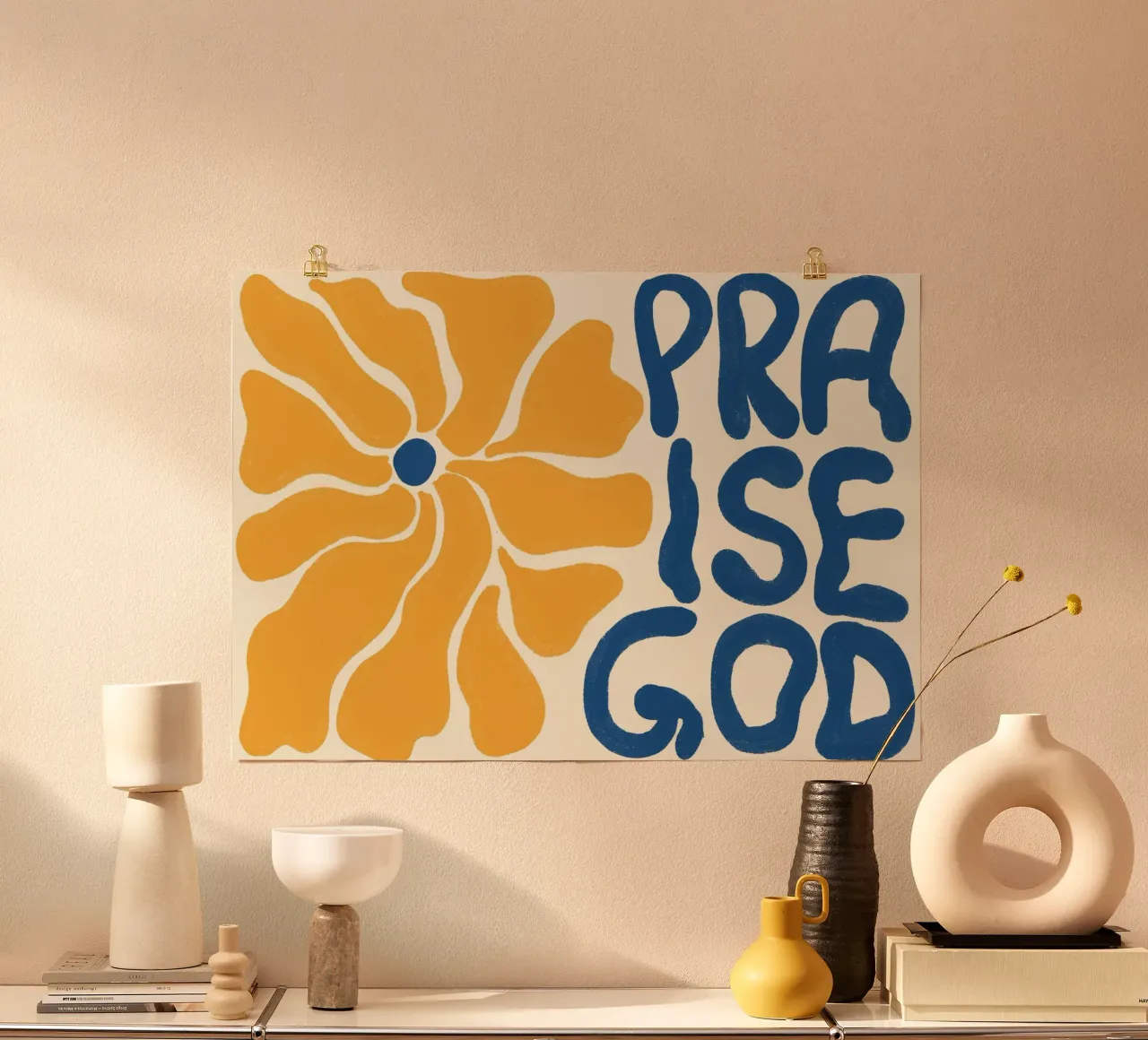 Poster di lode a Dio: Arte cristiana floreale retrò poster con telaio in legno da vintagepod