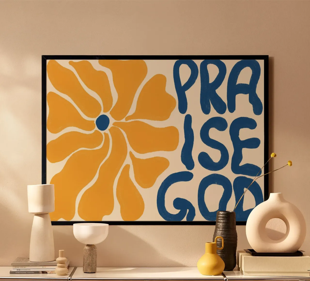 Poster di lode a Dio: Arte cristiana floreale retrò poster con telaio in legno da vintagepod
