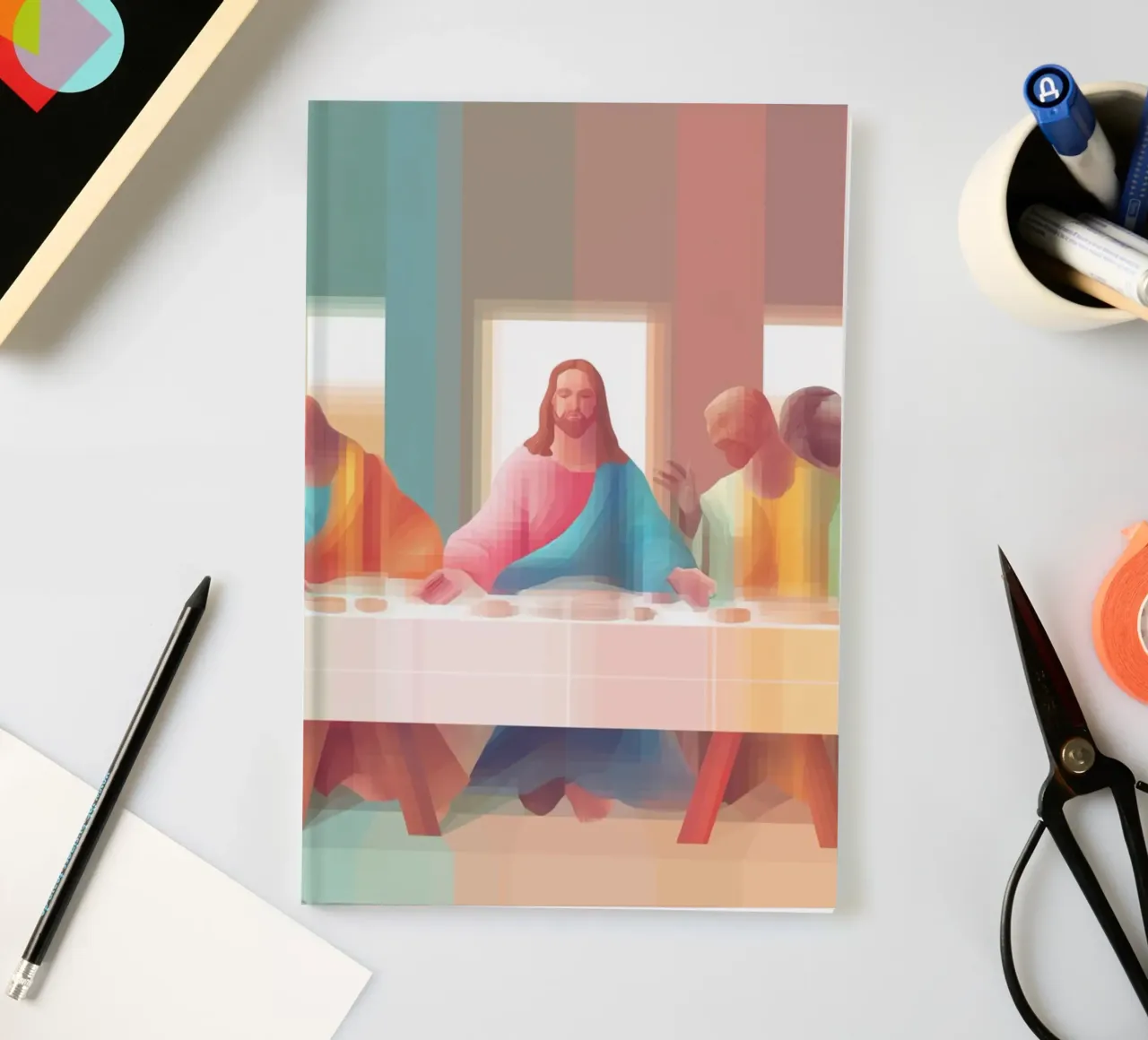 Modern Last Supper, Christian Art Abstract Print notebook by vintagepod