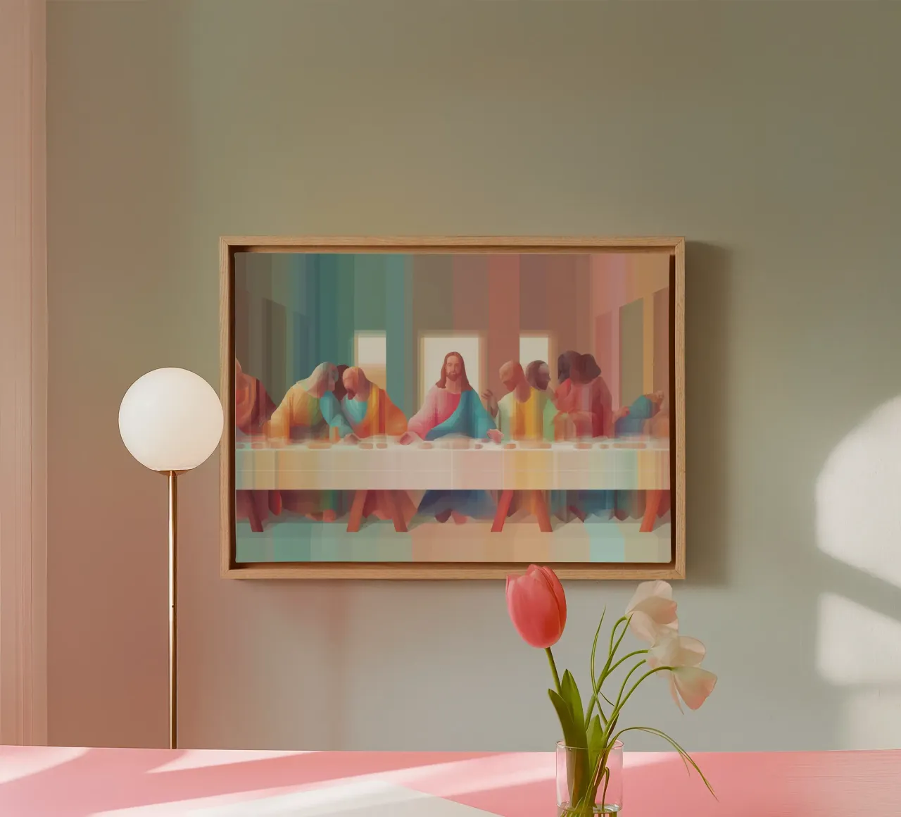 Modern Last Supper, Christian Art Abstract Print canvas with Floater frame by vintagepod