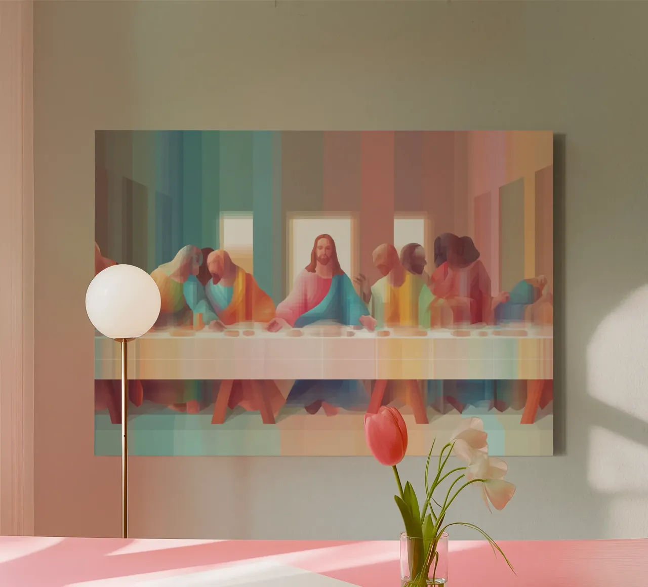 Modern Last Supper, Christian Art Abstract Print canvas with Floater frame by vintagepod