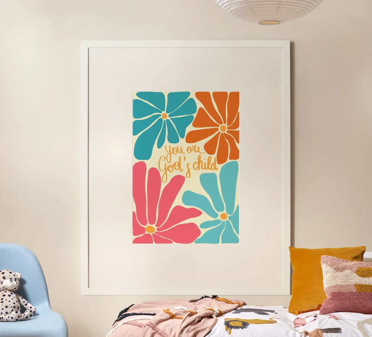 Tu sei il figlio di Dio Arte cristiana floreale retrò poster con telaio in alluminio da vintagepod