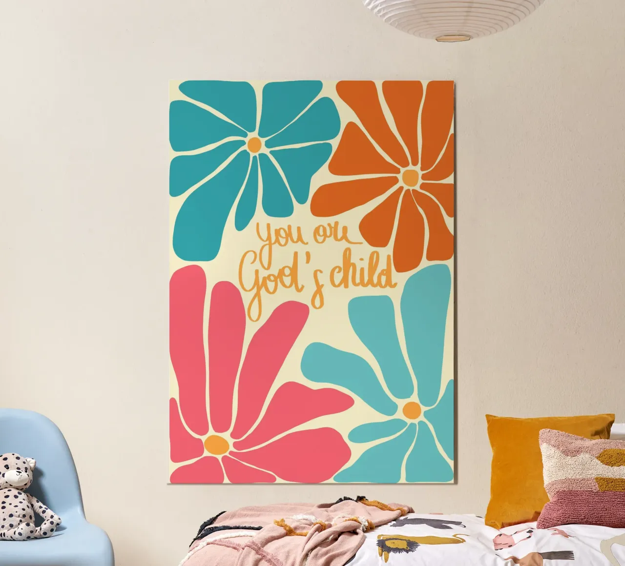 Tu sei il figlio di Dio Arte cristiana floreale retrò poster con telaio in alluminio da vintagepod